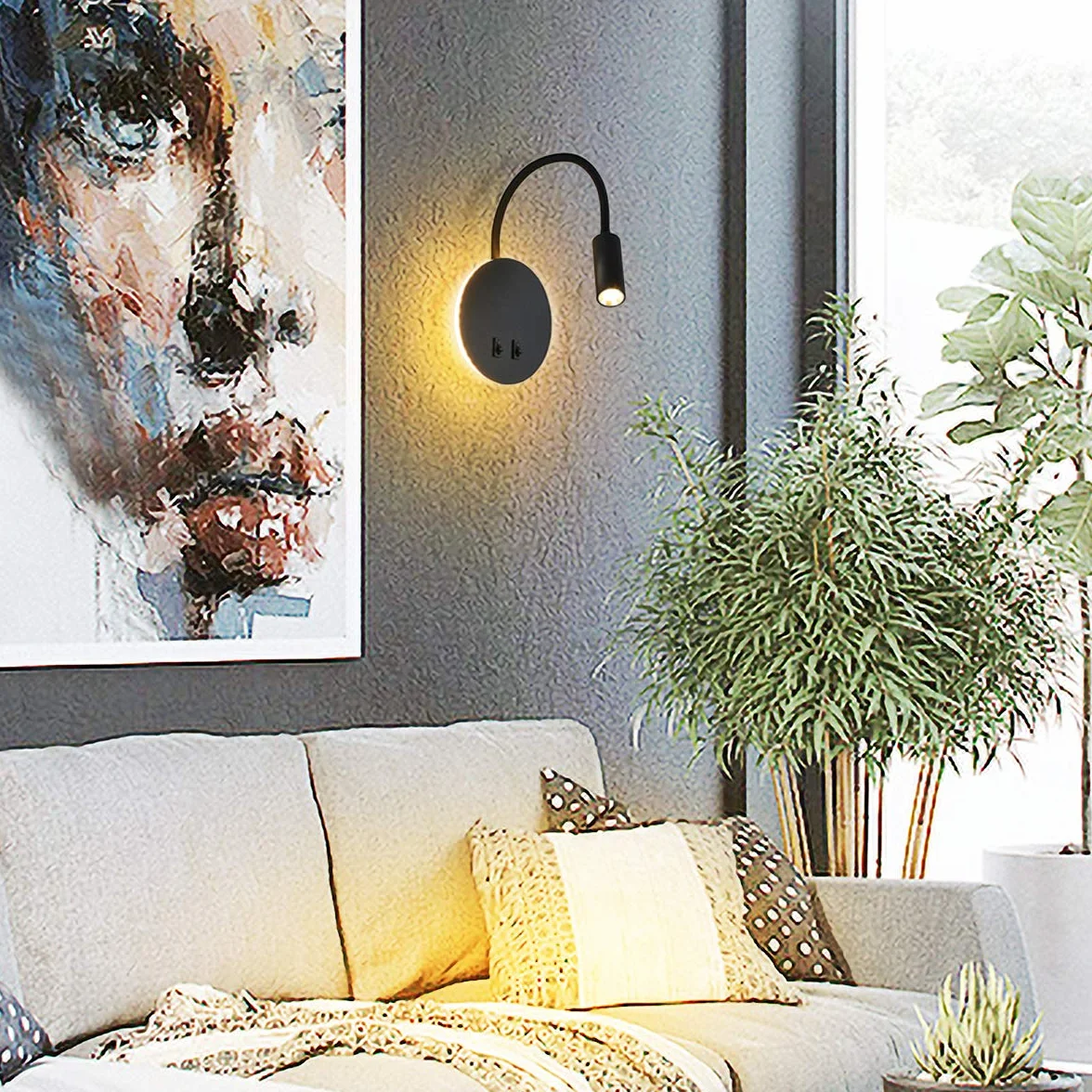 Budbuddy Lampa do Czytania LED, Czarna, z Przełącznikiem, Nowoczesna Lampa Ścienna do Łóżka, Korytarza, Sypialni, Hotelu, Lampka Nocna, 11 W