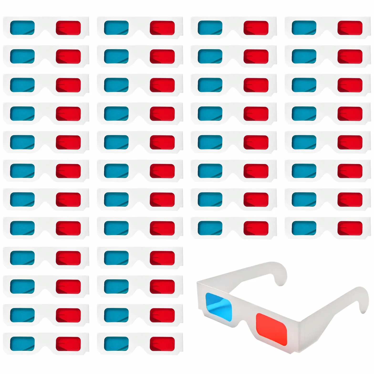 Papierowe okulary 3D czerwone i niebieskie soczewki 40 par
