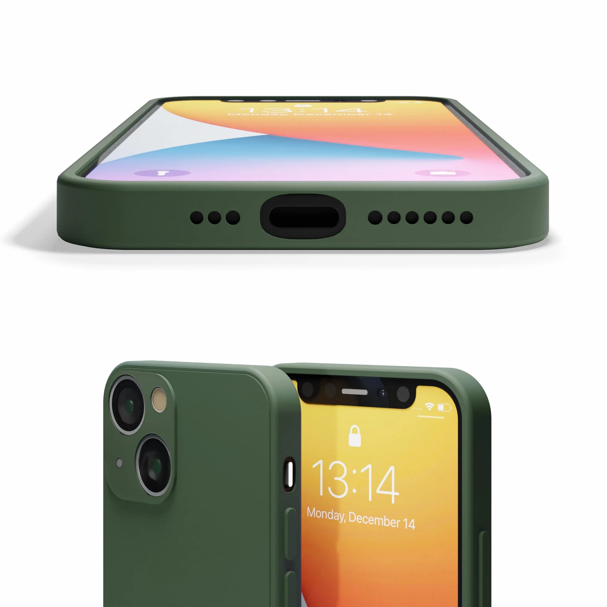 Etui ochronne z płynnego silikonu Red Ember na iPhone 13, odporne na wstrząsy, matowe wykończenie, zielony