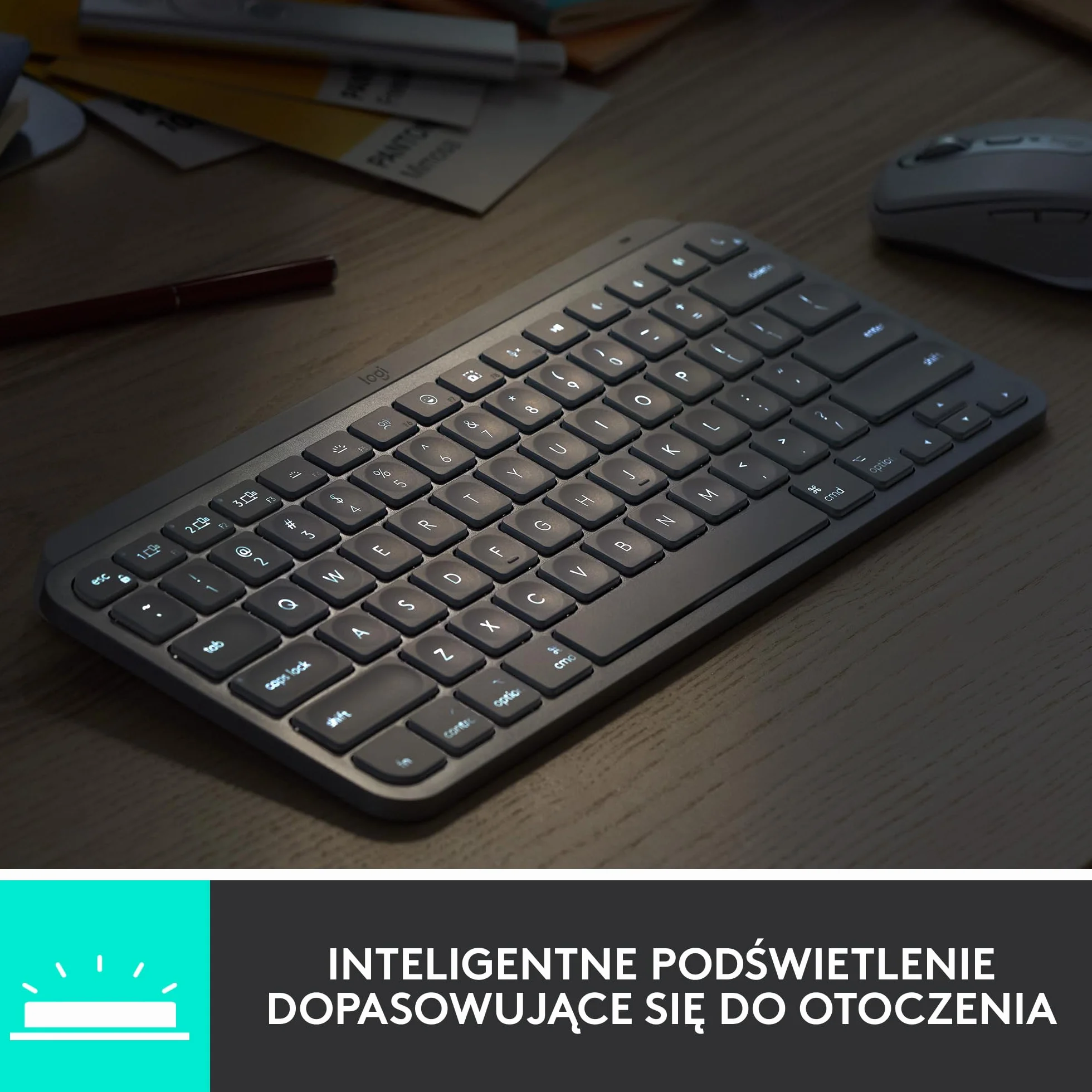 Logitech MX Keys Mini Bezprzewodowa Podświetlana Klawiatura, Kompaktowa, Bluetooth, USB-C, Metalowa Konstrukcja, QWERTY US Intl