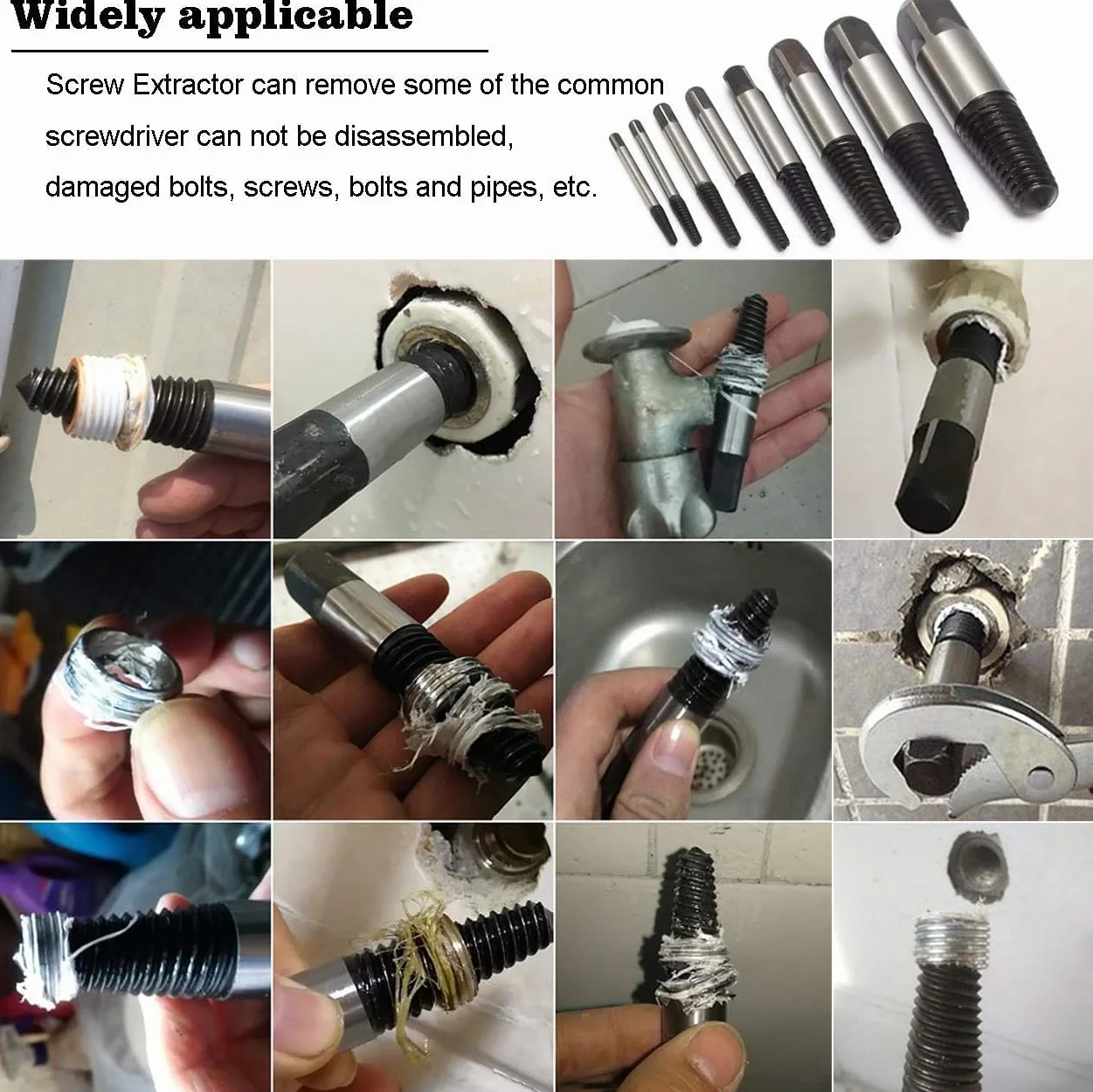 Zestaw wyciągaczy do gwintów rurowych, wyciągacz do zerwanych śrub, 8 szt., 4 mm-25 mm, narzędzie do usuwania rur. Łatwy w użyciu zestaw wyciągaczy do uszkodzonych śrub rur wodociągowych z etui do p