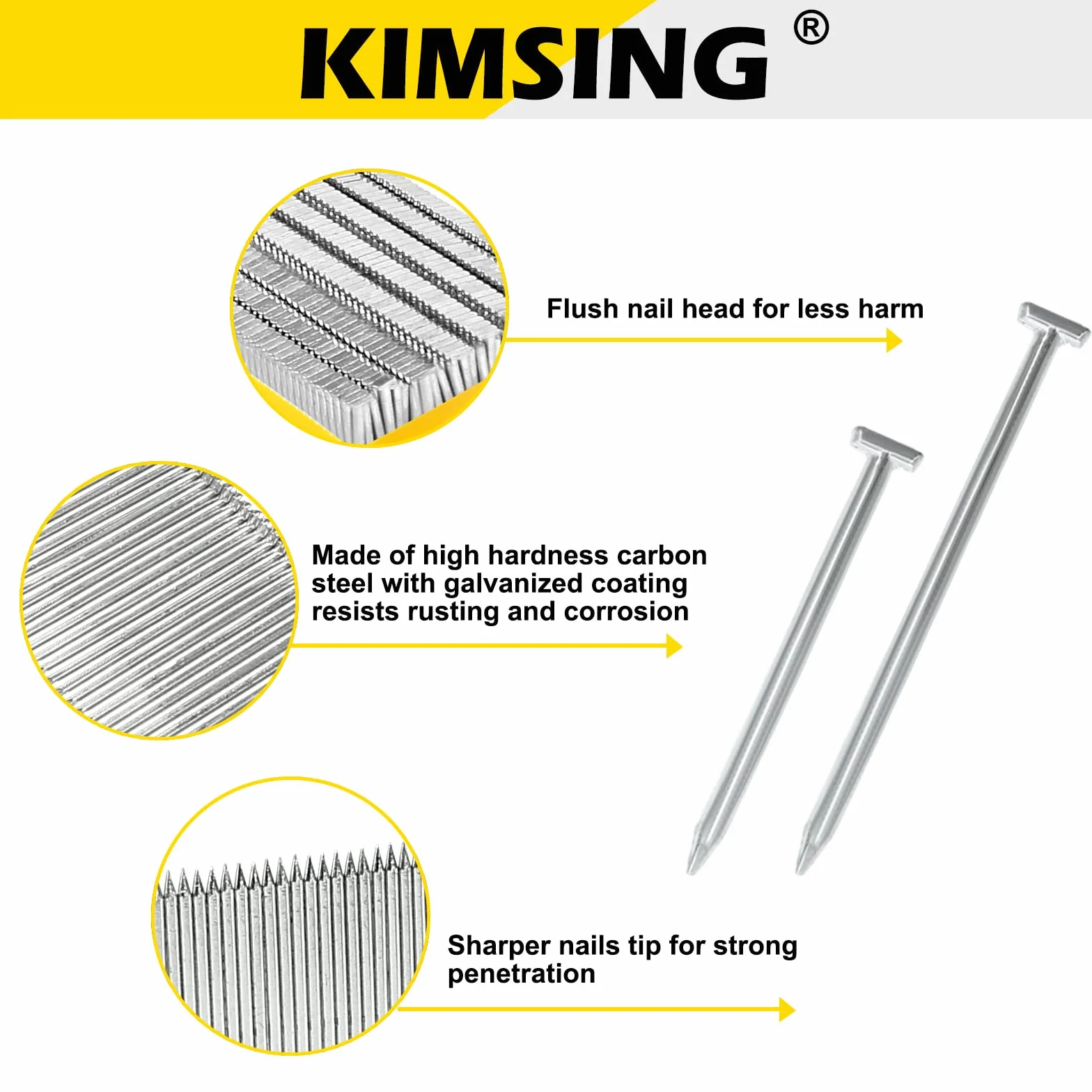 KIMSING ST18 gwoździe do betonu, grubość 14 mm, ocynkowane, 800 szt./pudełko, betonowe gwoździe T do betonu pneumatycznego do betonu o dużej wytrzymałości, pistolet do betonu T
