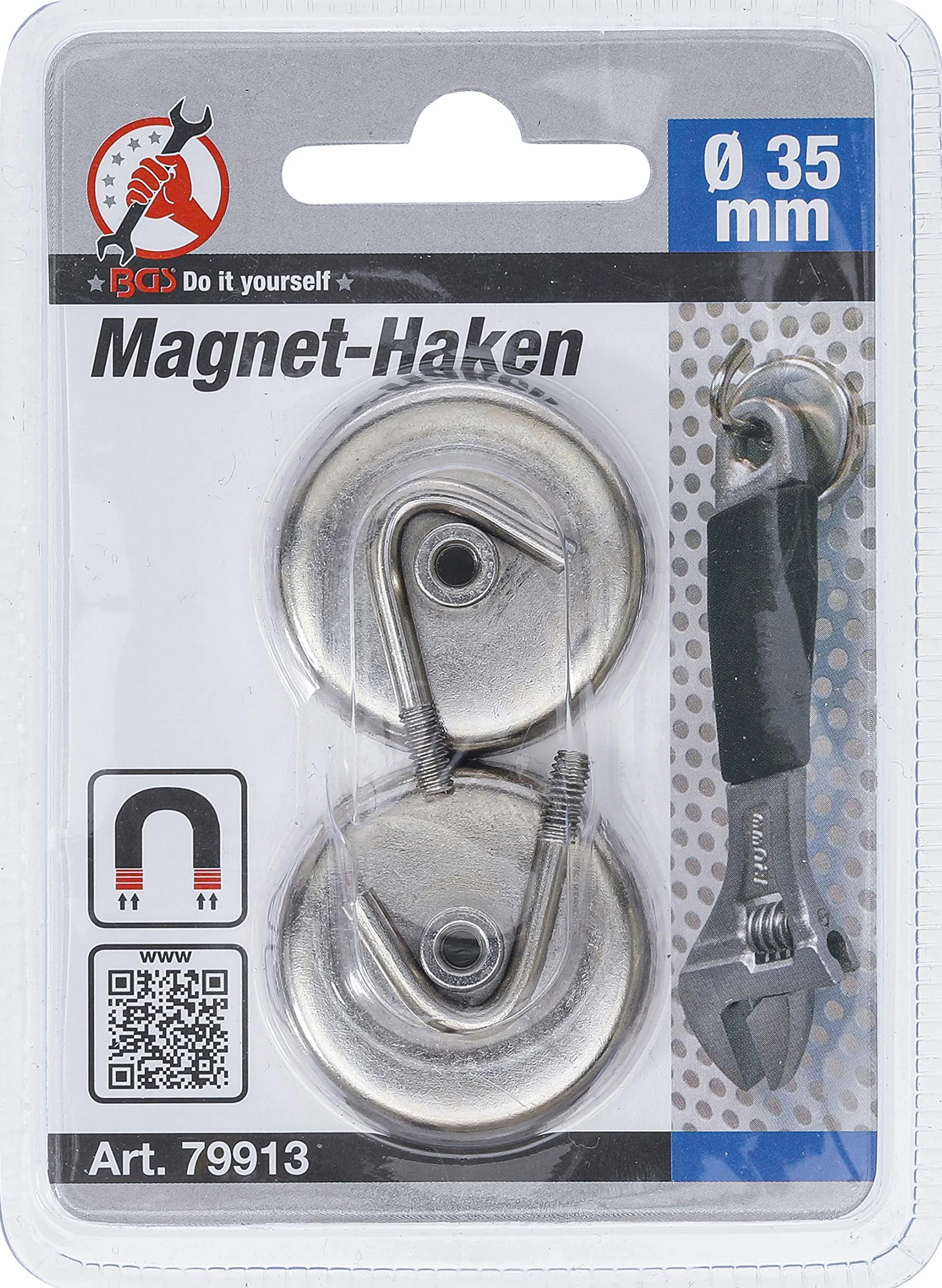 BGS Diy 79913 | Hak magnetyczny | okrągły | Ø 34 mm | 2 szt. | 3,5 kg