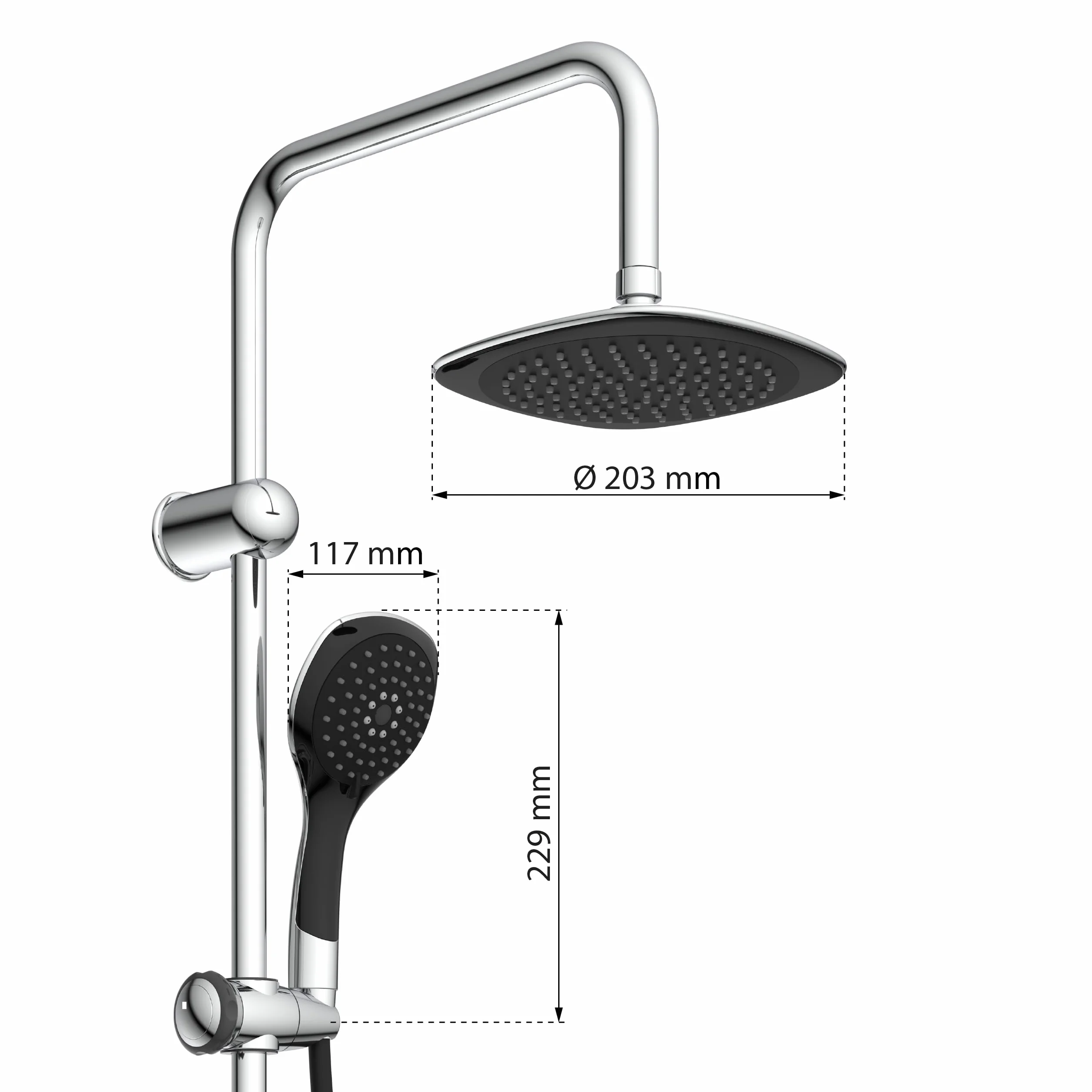EISL Zestaw prysznicowy kolumna prysznicowa z deszczownicą 200 x 200 mm i słuchawką prysznicową, deszczownicą z uchwytem ściennym, DXLD60088CS, chrom/czarny