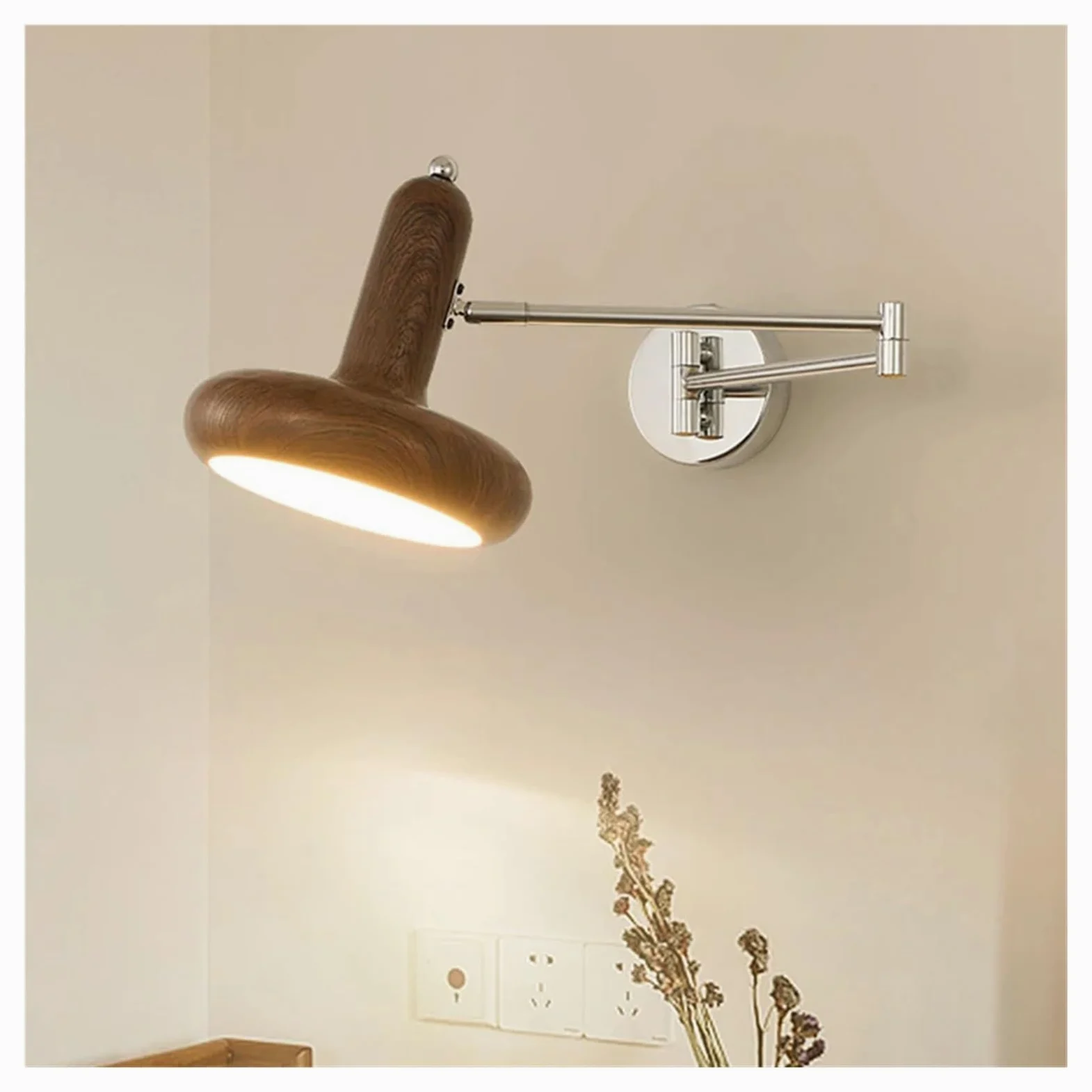 Kremowa chowana lampa ścienna LED do sypialni, stolika nocnego, biura, salonu, baru, korytarza, nowoczesne oświetlenie wewnętrzne LED (orzech)