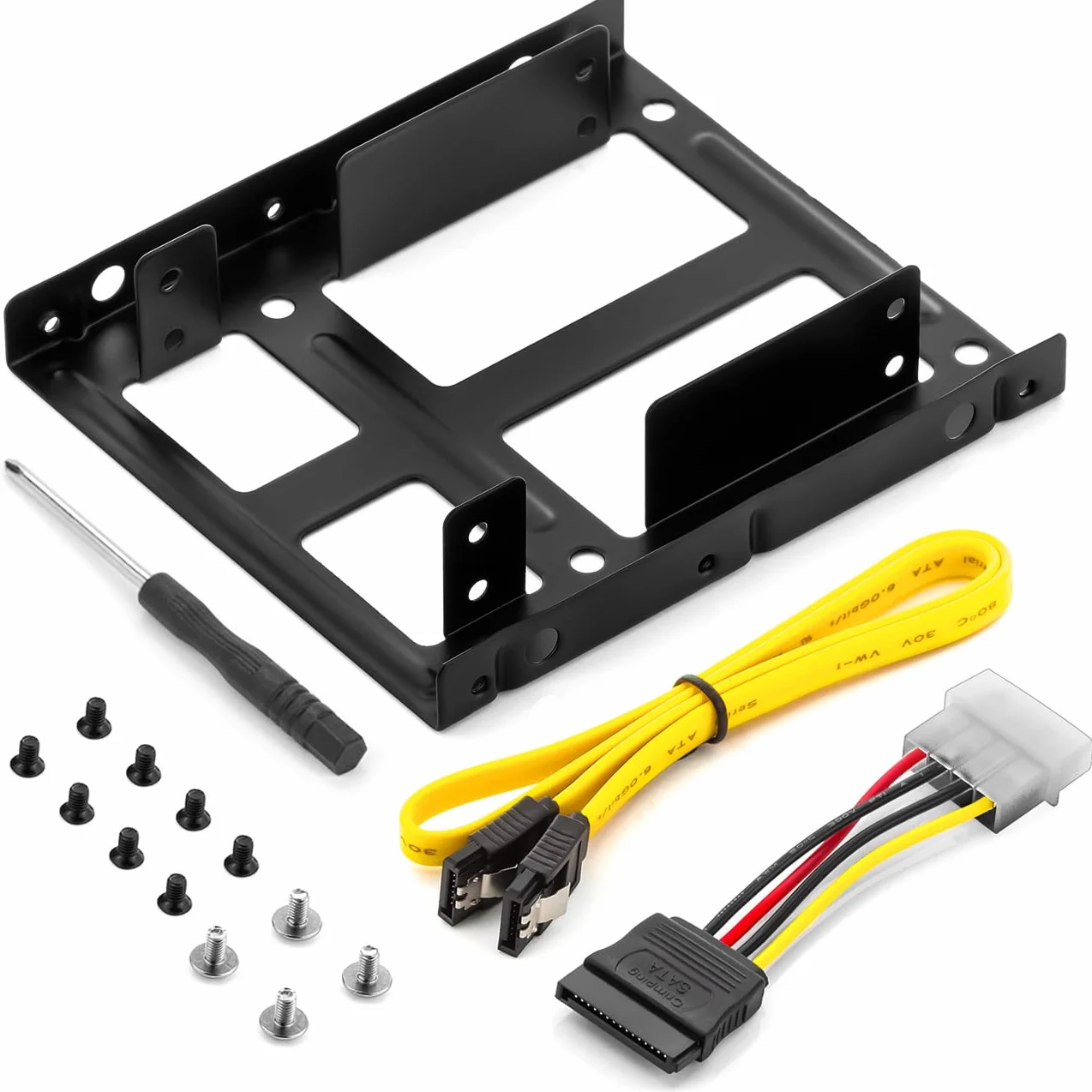 deleyCON Ramek Montażowych Set 2x 2,5" Dysków Twardych SSD do Adaptera 3,5" Zdejmowana Rama Wspornik Szyny Kabel SATA Zasilacz Śrubokręt