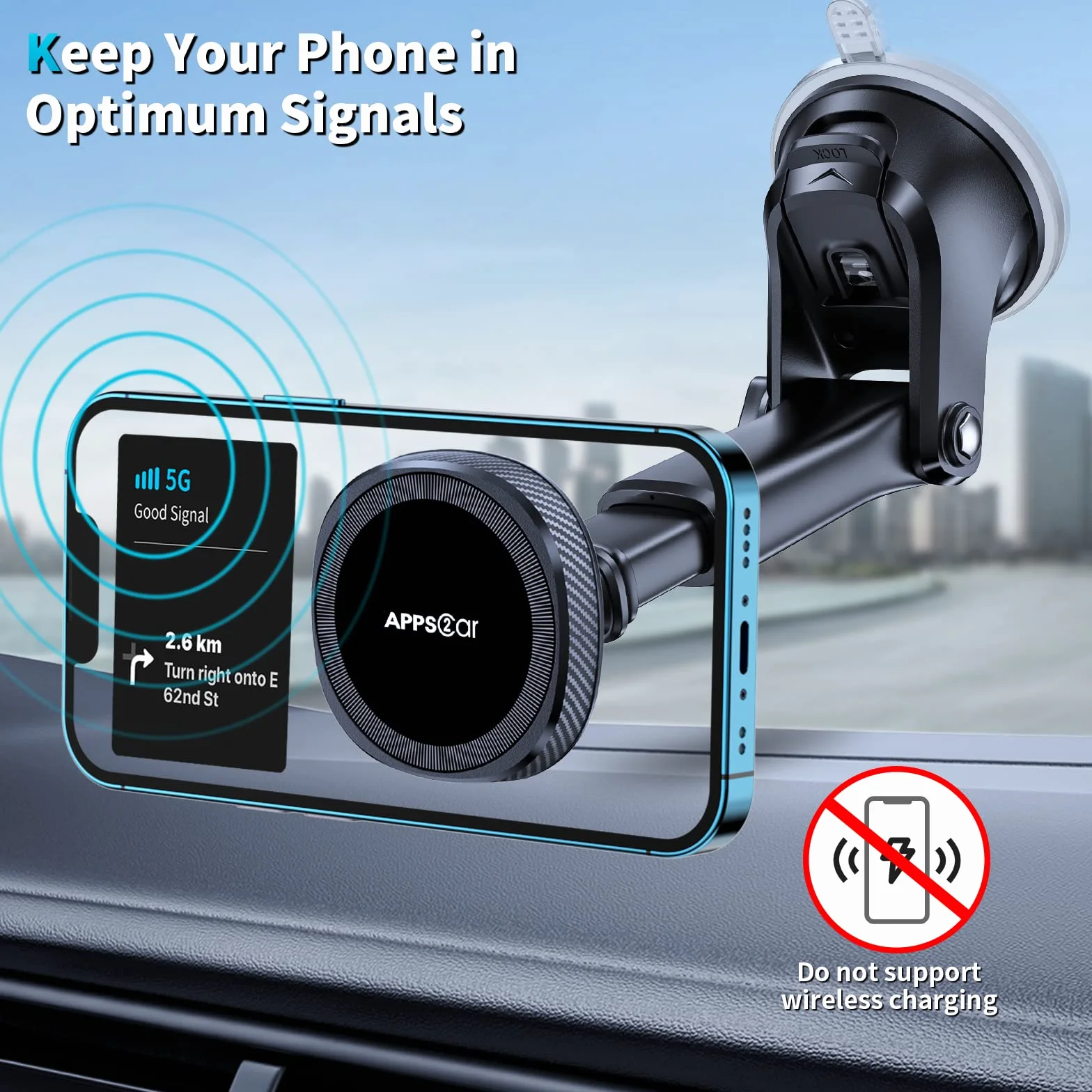 APPS2Car Mag-Safe magnetyczny uchwyt samochodowy na telefon do deski rozdzielczej kompatybilny iPhone 15 14 13 12 Pro Plus Max Mini 17 silnych magnesów