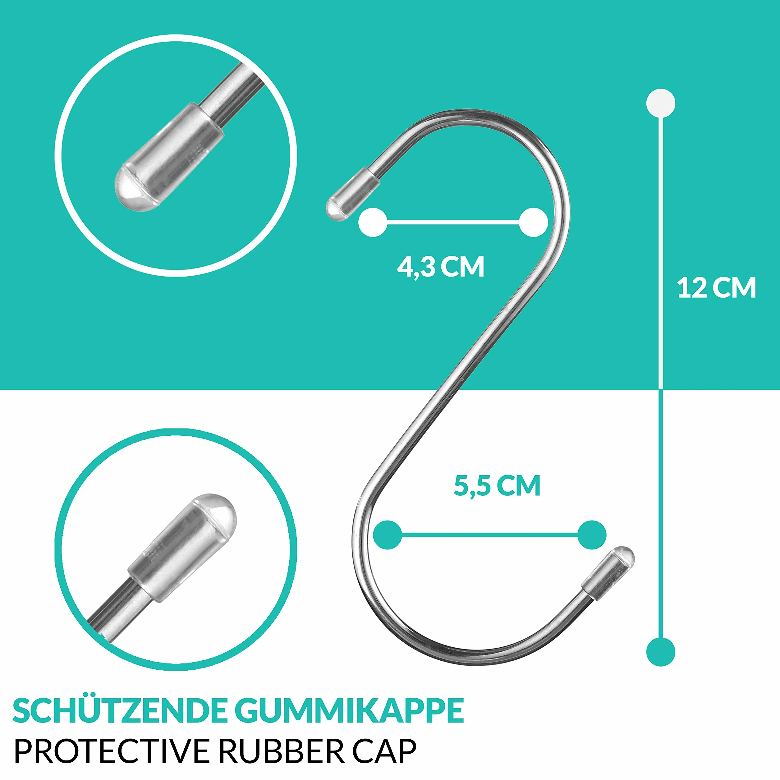 Haczyki ze stali nierdzewnej 16 S, nośność do 25 kg, duże 12 cm, nierdzewne haczyki w kształcie litery S do zawieszenia