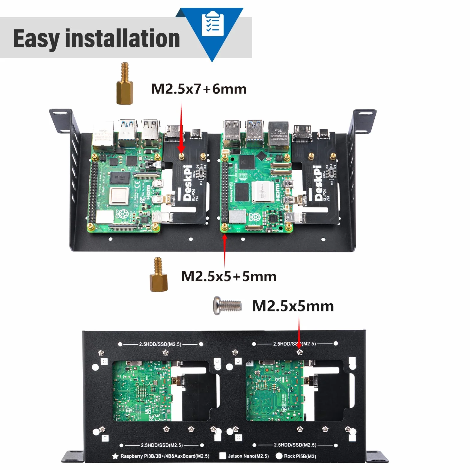 GeeekPi DeskPi RackMate Accessories SBC Shell 10 cali 1U Rack z 2PCS Micro HDMI do HDMI Adapter Board KL-P24 dla Raspberry Pi 5 Pi 4B