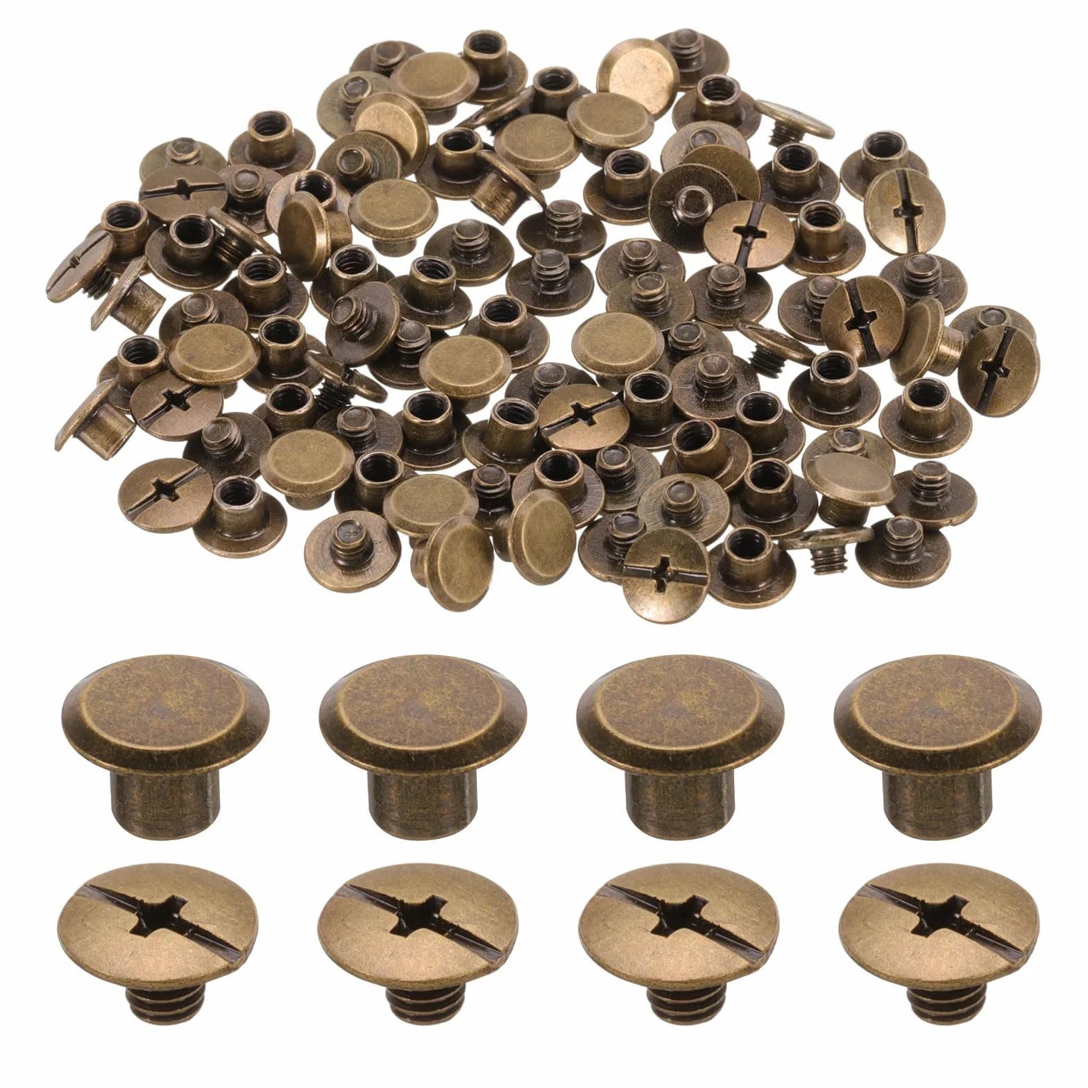 QUARKZMAN Zestaw 50 śrub Chicago M5 x 4 mm, metalowa głowica Phillips, śruby do wiązania gwoździ, nity, śruby do samodzielnego wykonania, skórzanego paska, torebki, rzemiosła, wiązania książek, brązu
