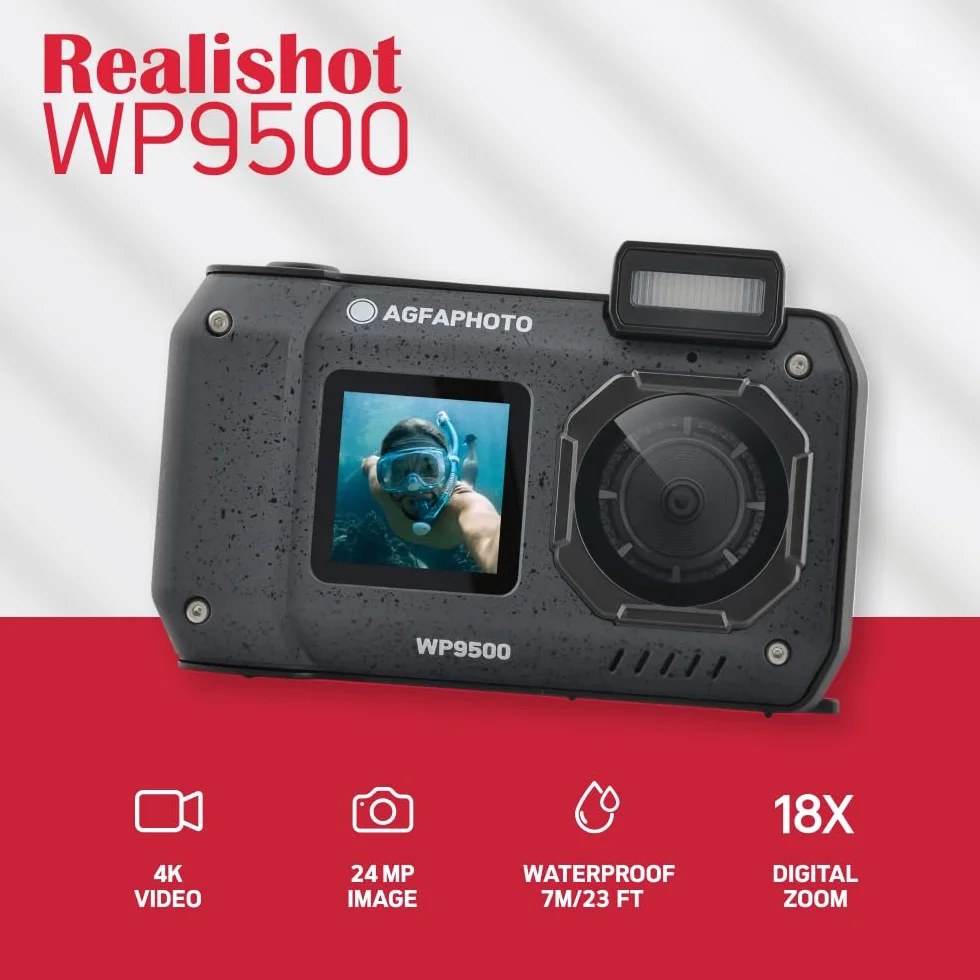 AgfaPhoto Realishot WP9500 Wodoszczelny aparat cyfrowy 24 MP 18x zoom 4K 7 m czarny