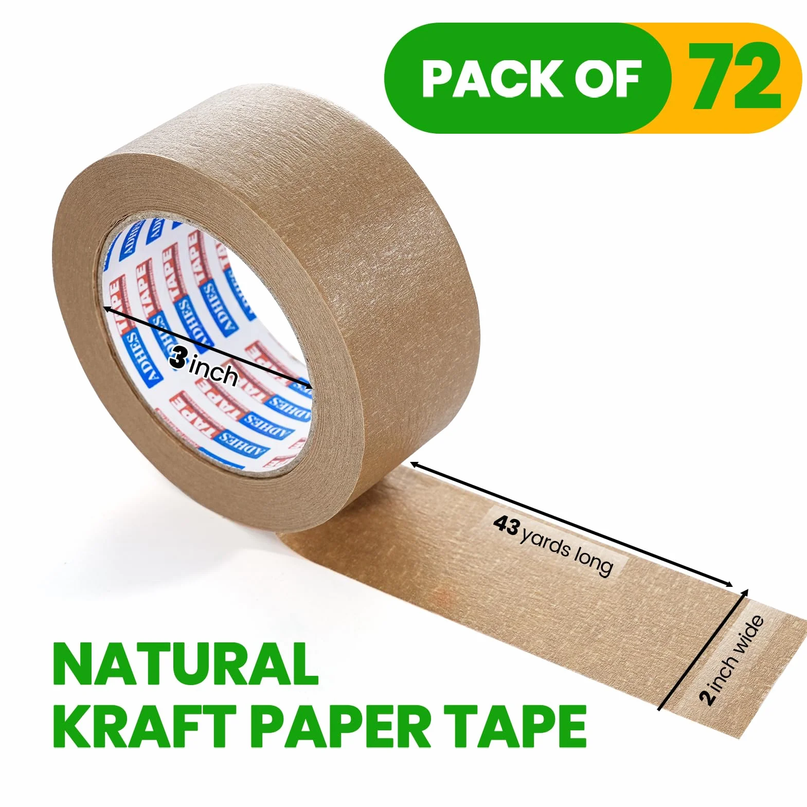 ADHES Taśma do pakowania, z papieru typu kraftowego, ekologiczna, nadaje się do recyklingu, brązowa, 50 mm x 40 m, 36 rolek