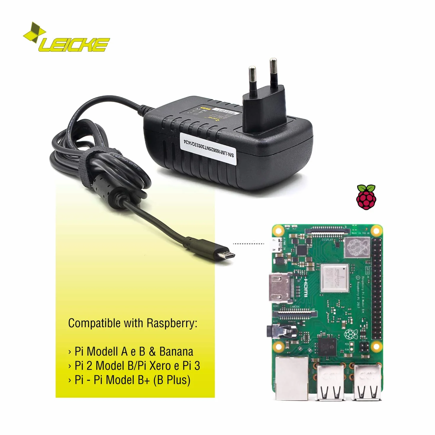 LEICKE Zasilacz 5V 2.5A 12.5W Ładowarka do Raspberry Pi Model A i B