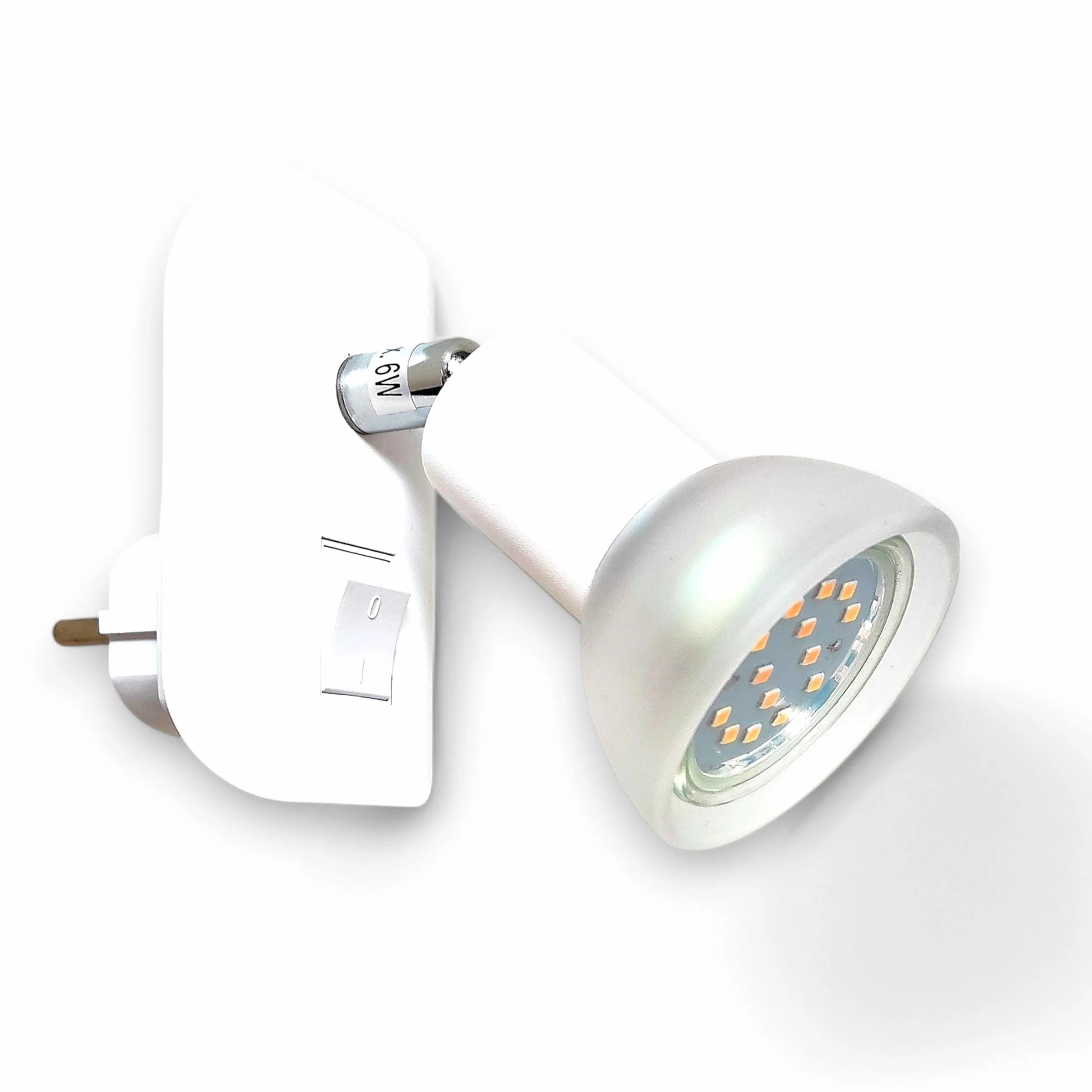 Trango Lampa wtykowa LED 11-046 w kolorze białym ze szklanym kloszem, lampka nocna z wtyczką wraz z 1 x GU10 3000 K ciepła biel żarówka LED i przełącznik ON/OFF lampka do czytania, lampa ścienna,