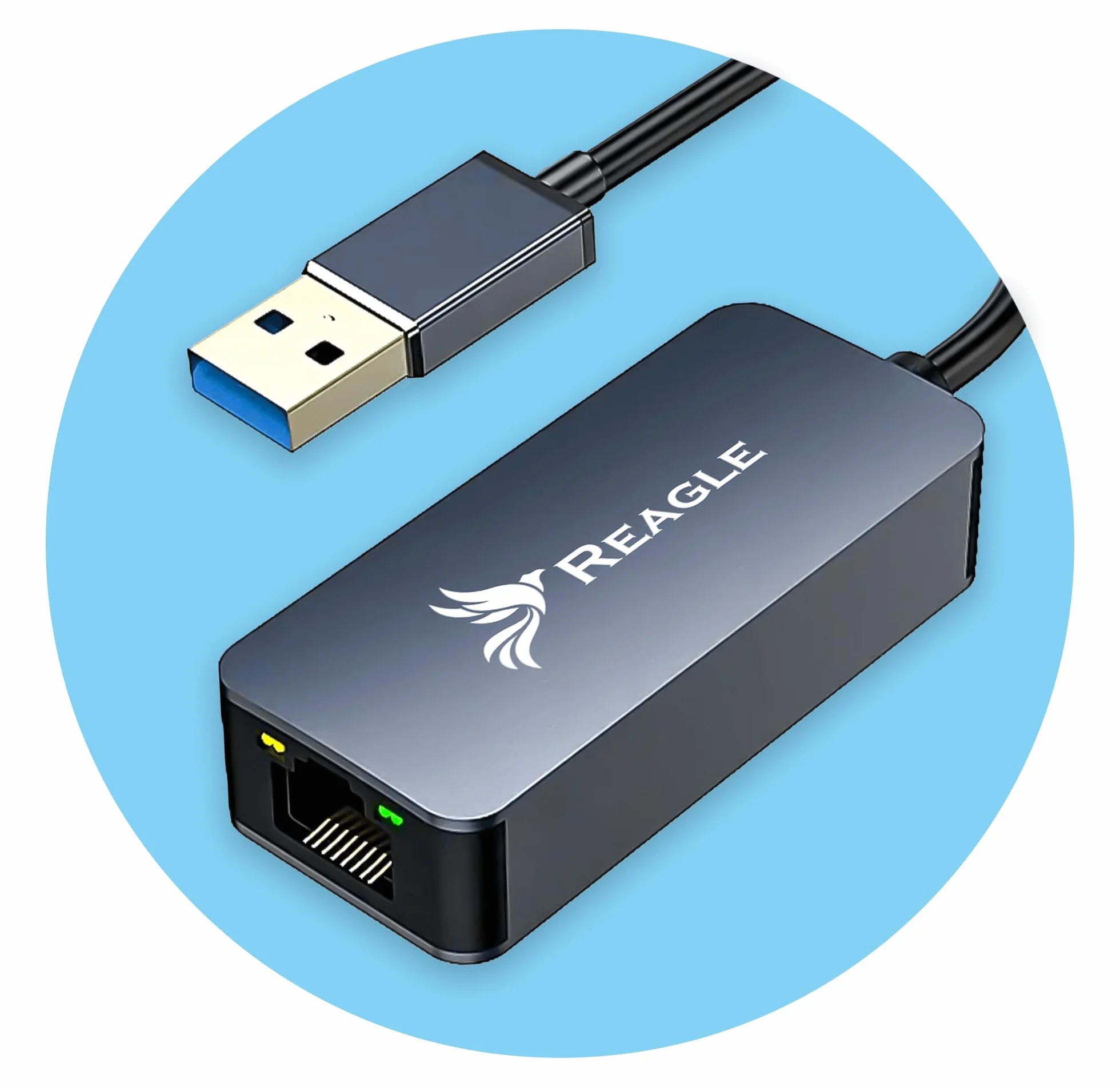 Reagle Adapter Ethernet USB A na RJ45 2,5G 2500 Mbps Karta Sieciowa LAN USB 3.2 Gen 1 Aluminiowa Obudowa