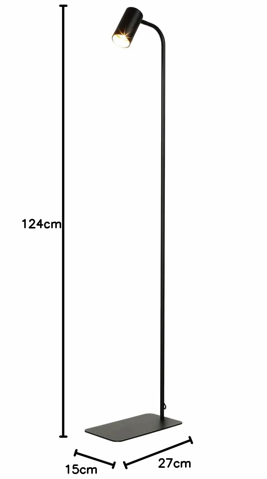 Mała lampa podłogowa czarne złoto, reflektor, obrotowa, przełącznik kablowy, stylowa, GU10, mała, 126 cm, wąska, lampka do czytania, salon, sypialnia, lampa podłogowa