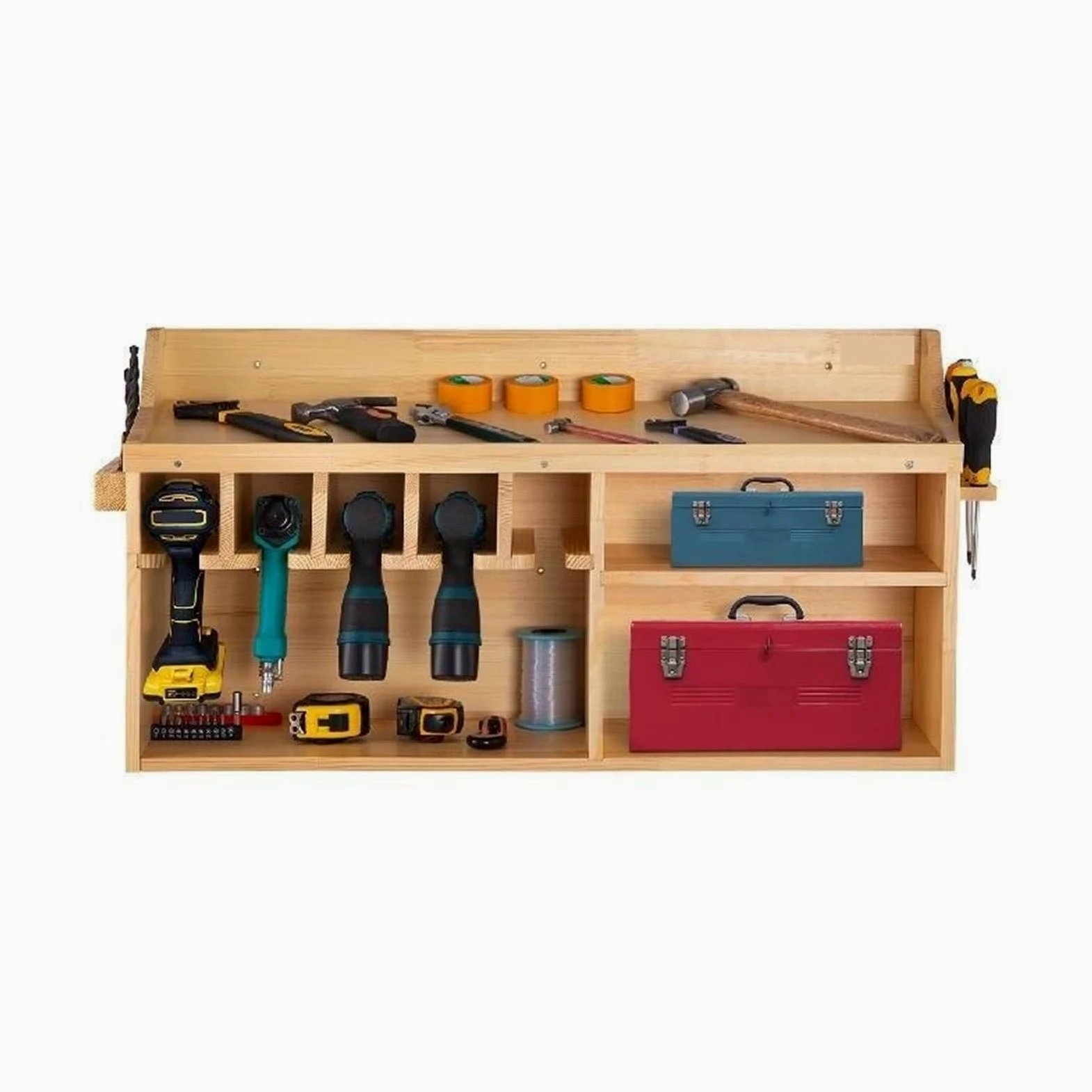 2/4-półka naścienna organizery narzędzi sprzętowych szafka 5/10 gniazd wiertarka udarowa stacja ładująca garaż uchwyt na elektronarzędzia(Wood 2-Shelf 5-Slot)