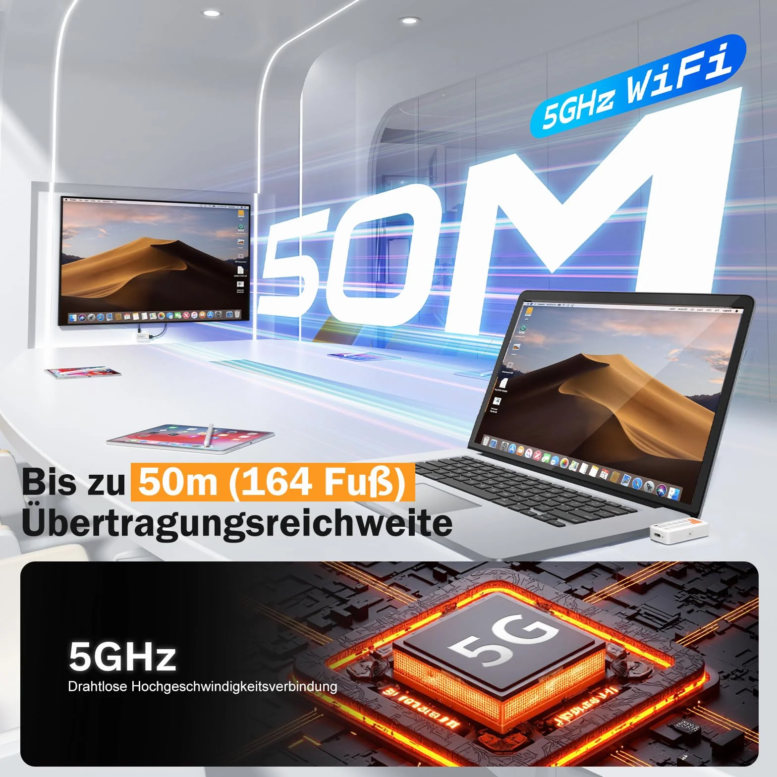 Lemoral Bezprzewodowy nadajnik i odbiornik HDMI USB C, 5G 50 M Plug&Play Bezprzewodowa transmisja HDMI do strumieniowego przesyłania plików wideo audio z telefonu USB-C, tabletu, laptopa, komputera do