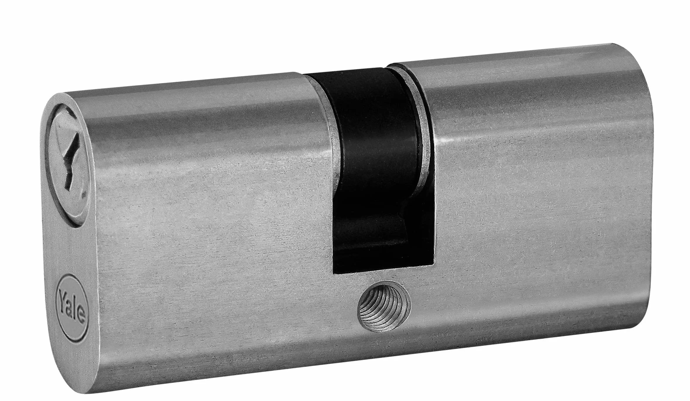 Yale owalny cylinder do zamków YN0901002002 niklowany satynowy, 27,5/27,5 mm, 3 klucze i śruba mocująca
