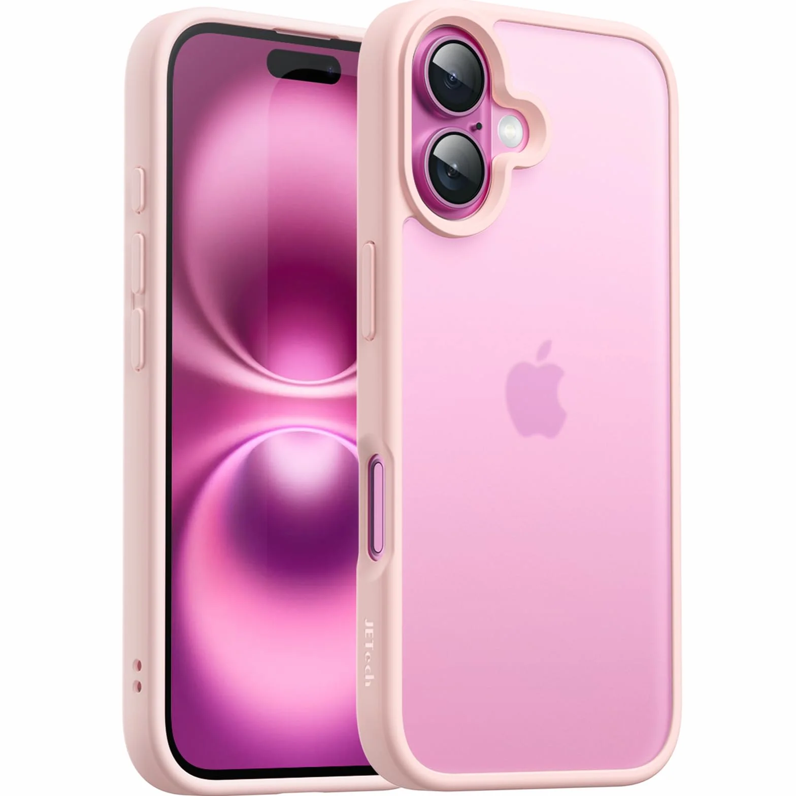 JETech Etui iPhone 16 6,1 Cala Matowe Odporne na Wstrząsy Ochrona Przed Upadkiem Klasy Wojskowej Jasnoróżowy