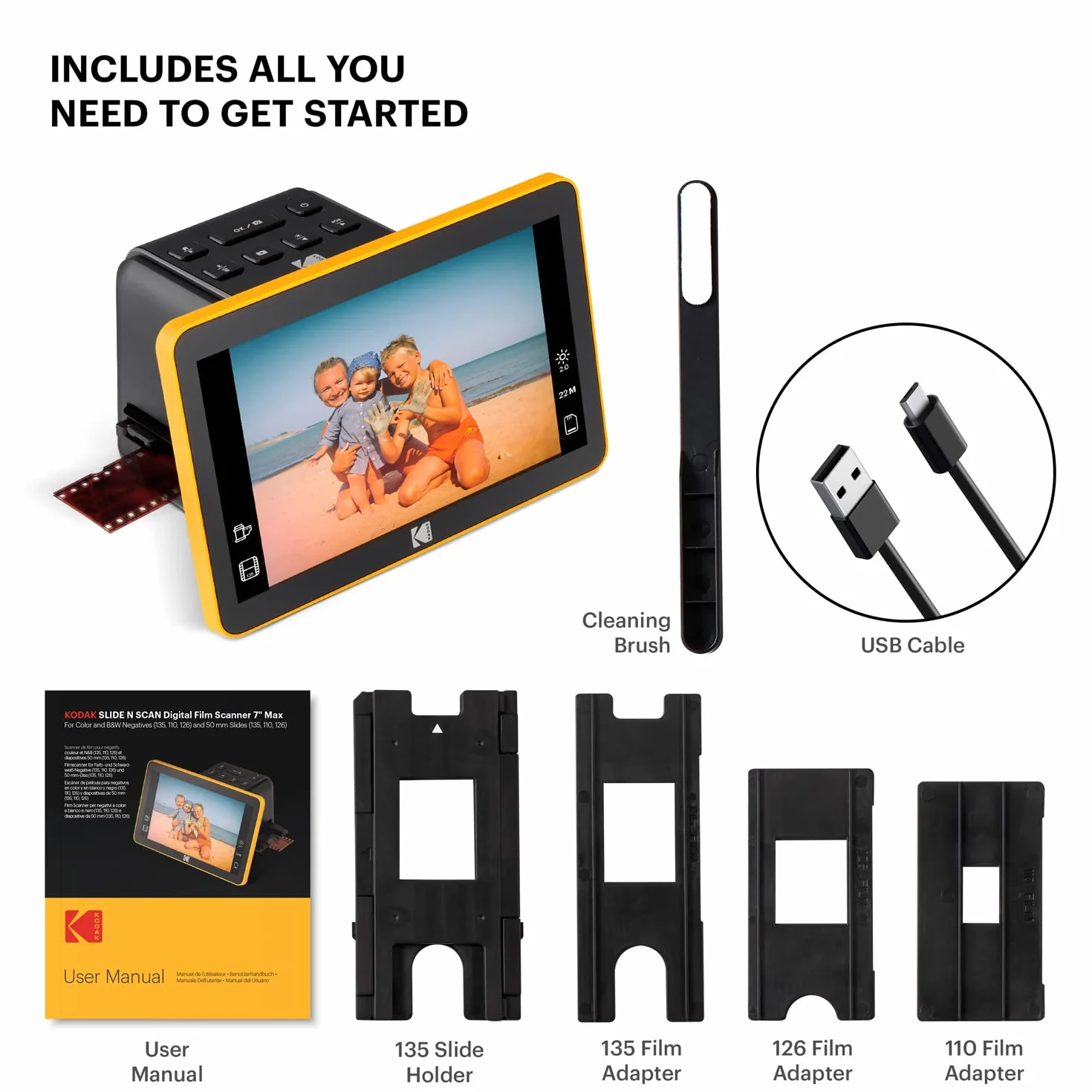 KODAK RODFS70 cyfrowy skaner filmowy Max 7" LCD 22MP HD JPEG czarny