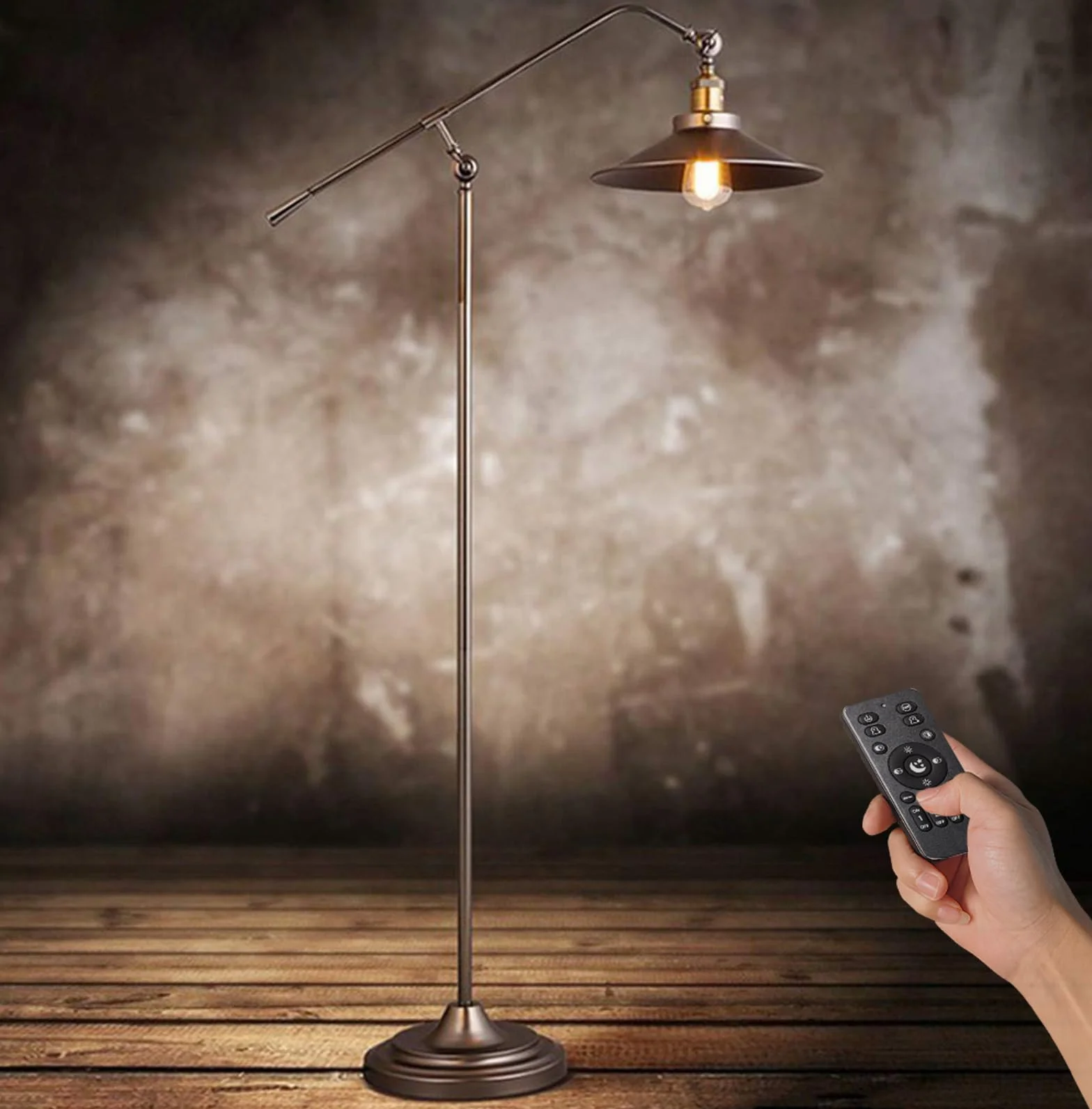 Lampa podłogowa do salonu, regulowana lampa stojąca w stylu industrialnym, gniazdo E27, kabel 2,7 m i przełącznik nożny, do sypialni biura