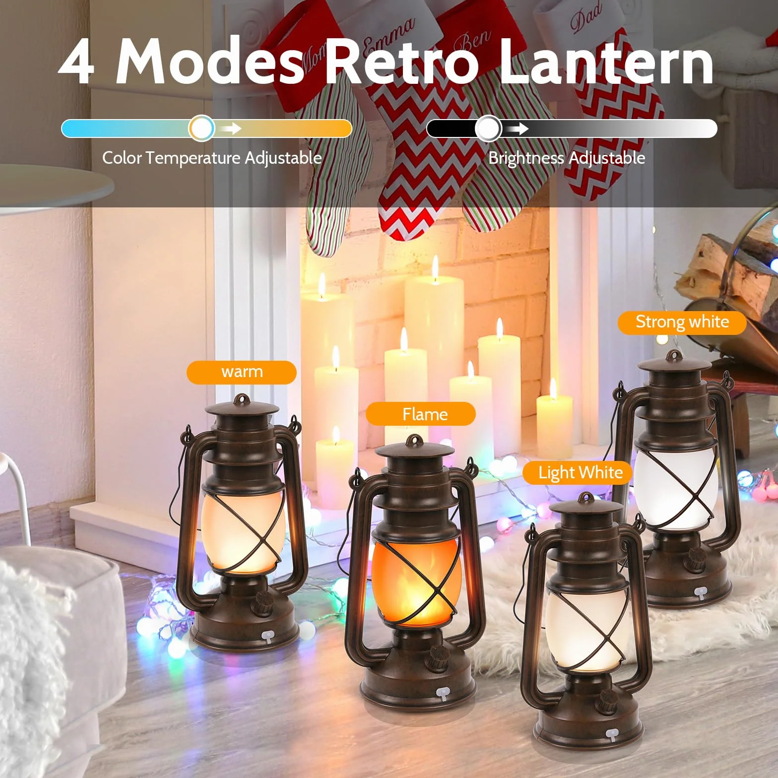 KINGLEAD Latarnie LED w stylu vintage, 4 tryby świecenia, ściemniane, wiszące lampiony LED, wodoodporne, z efektem płomienia, ładowane przez USB, odpowiednie do ogrodu, na Boże Narodzenie, Nowy Rok, 2