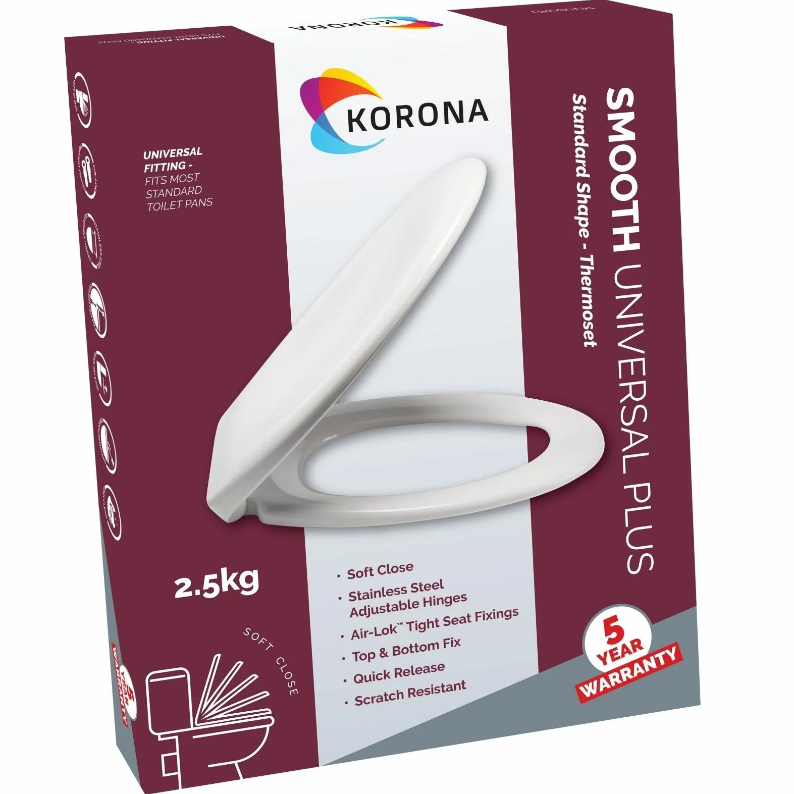 Korona MV060HD miękka zamykana góra mocowanie metalowe zawiasy deska toaletowa, biała, 2,4 kg