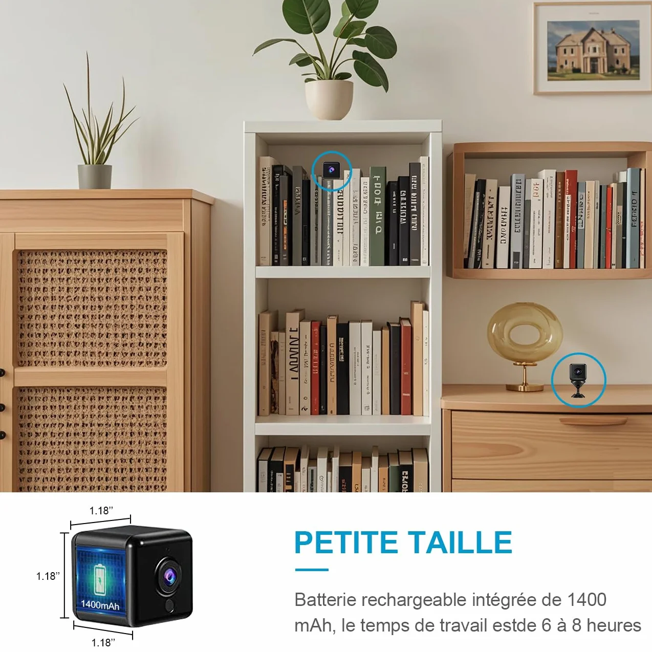 aobo Kamera szpiegowska, WiFi 4K HD, mini bezprzewodowa kamera nadzorująca do wewnątrz/na zewnątrz z długim nagrywaniem baterii z mini ukrytą kamerą szpiegowską, kamerą szpiegowską, noktowizorem (XS)