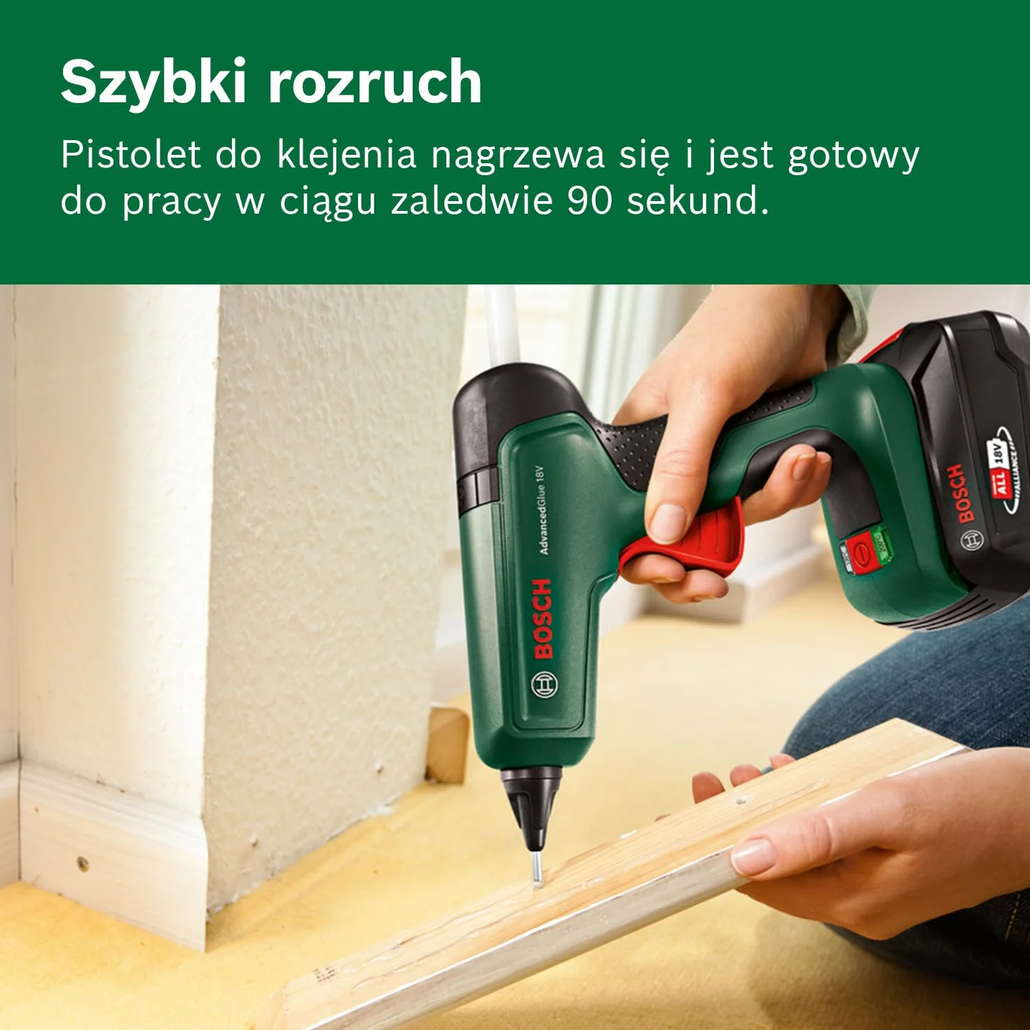 Bosch Home And Garden Akumulatorowy Pistolet do Klejenia, AdvancedGlue 18 V, bez Akumulatora, System 18 V, 4 x Sztyfty Kleju, Nagrzewanie w 90 Sekund, Tryb Dual Temp 130 °C - 200 °C