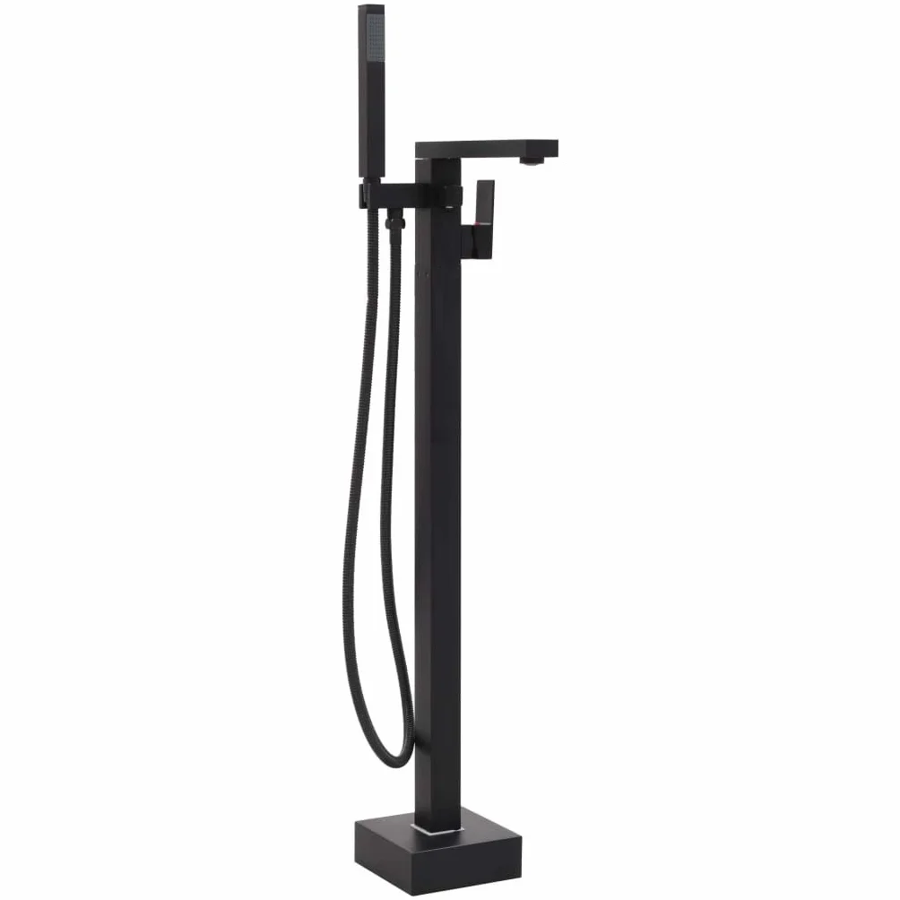 Wolnostojąca armatura wannowa czarna stal szlachetna 90 cm z słuchawką prysznicową, wąż 150 cm, wlot do wanny, wlot wody, wylot wanny, bateria mieszakowa do renowacji łazienki
