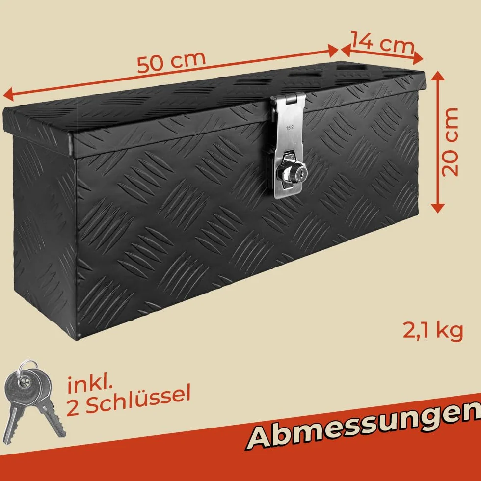 Trucky D015 skrzynka narzędziowa aluminiowa z pokrywką zamykana skrzynka transportowa 50 x 14 x 20 cm