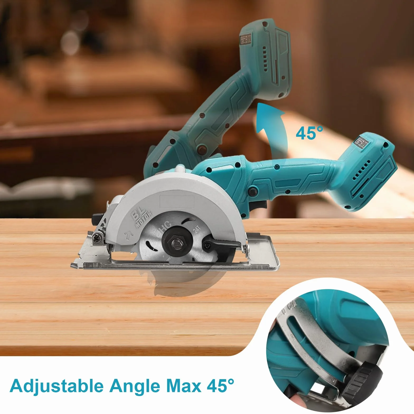 Akumulatorowa piła tarczowa do Makita 18 V, ręczna piła tarczowa z 3 piłami, silnik bezszczotkowy 1800 W, bezel 0-45° / głębokość 40 mm, do cięcia drewna miękkiego metalu