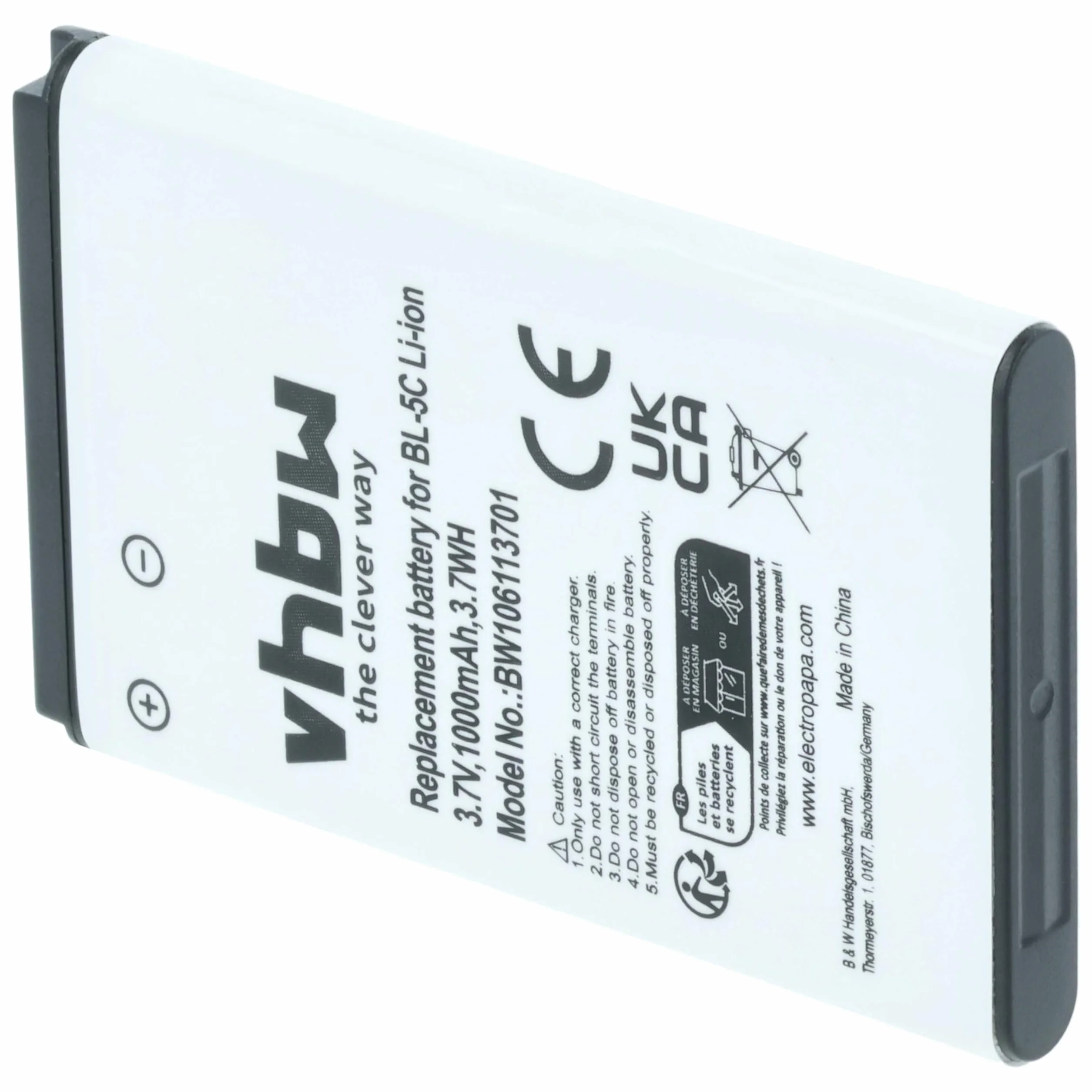 vhbw Bateria kompatybilna z Nokia 100 101 106 Dual SIM 1100 1101 1110 1110i 1111 1112 1600 telefon komórkowy 1000 mAh 3,7 V Li-Ion