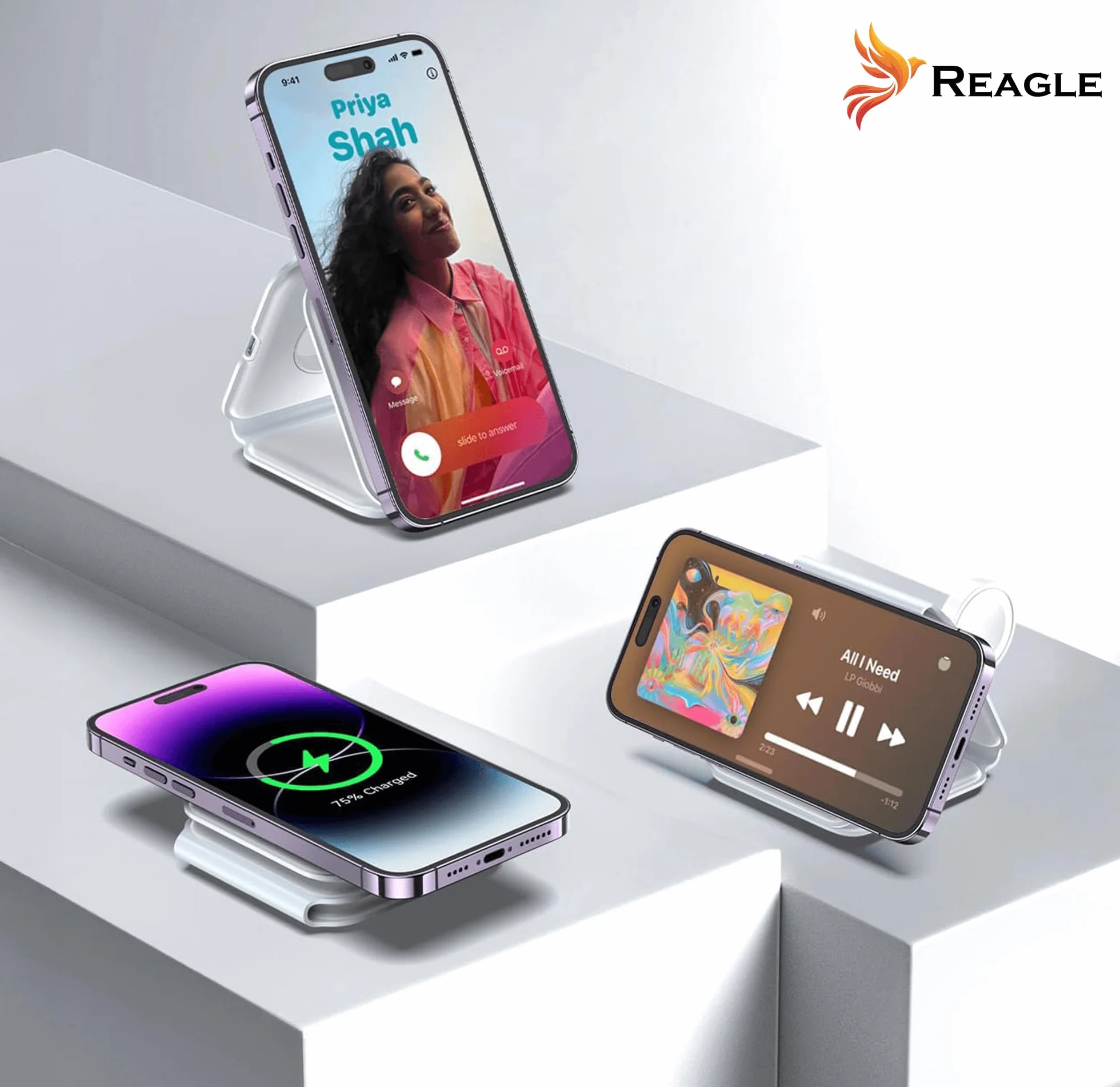 Reagle Składana indukcyjna bezprzewodowa ładowarka 3 w 1, 15 W stacja ładująca do Samsung S25 Apple Watch standard Qi