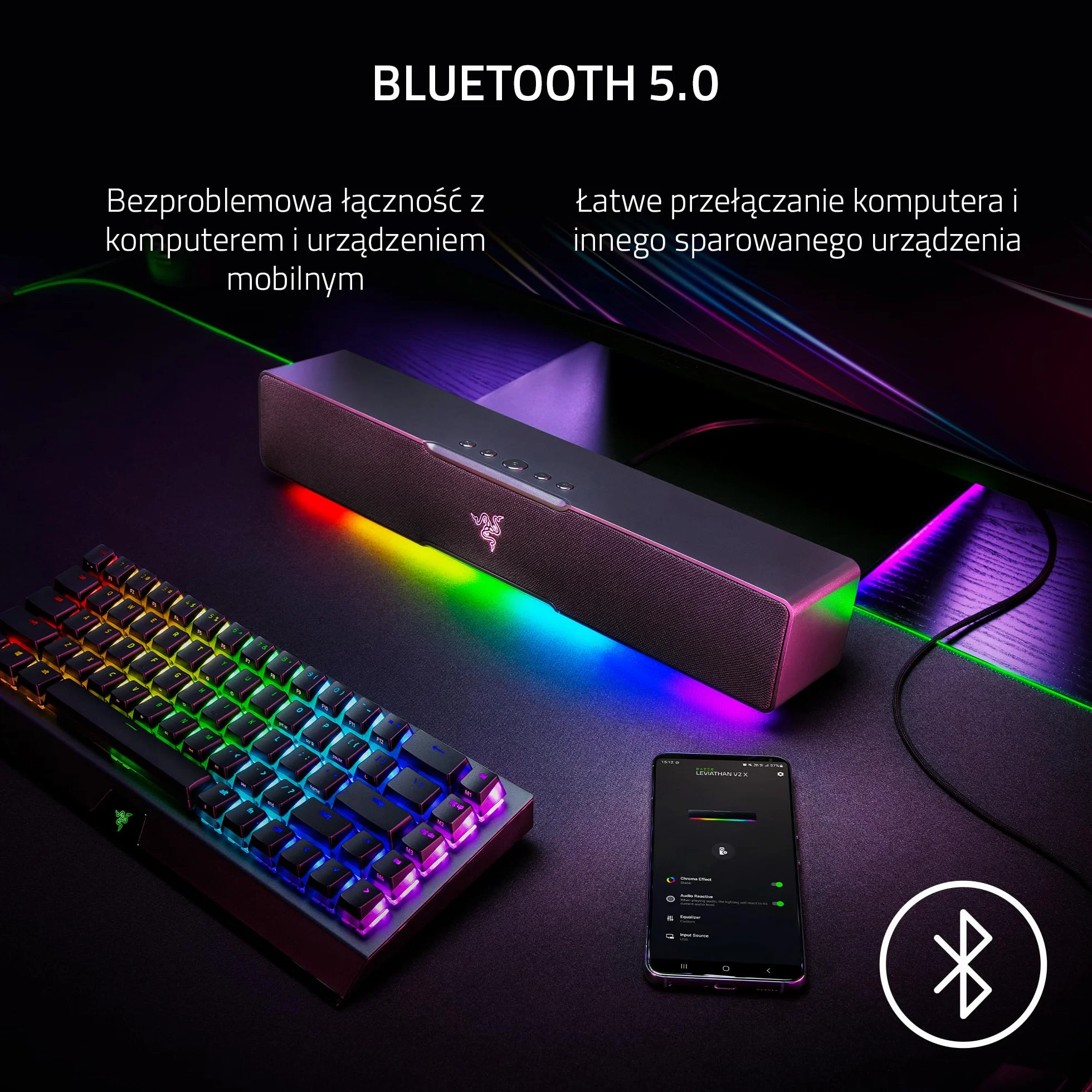 Razer Leviathan V2 X listwa dźwiękowa do gier PC Bluetooth 5.0 USB-C Czarny