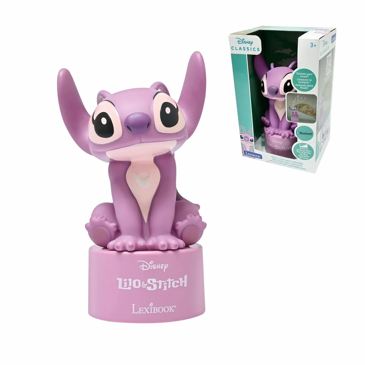 Lexibook, Stitch Angel, Lampka nocna Bluetooth, NS02D1 | Głośnik Bluetooth, lampka nocna LED, różowy