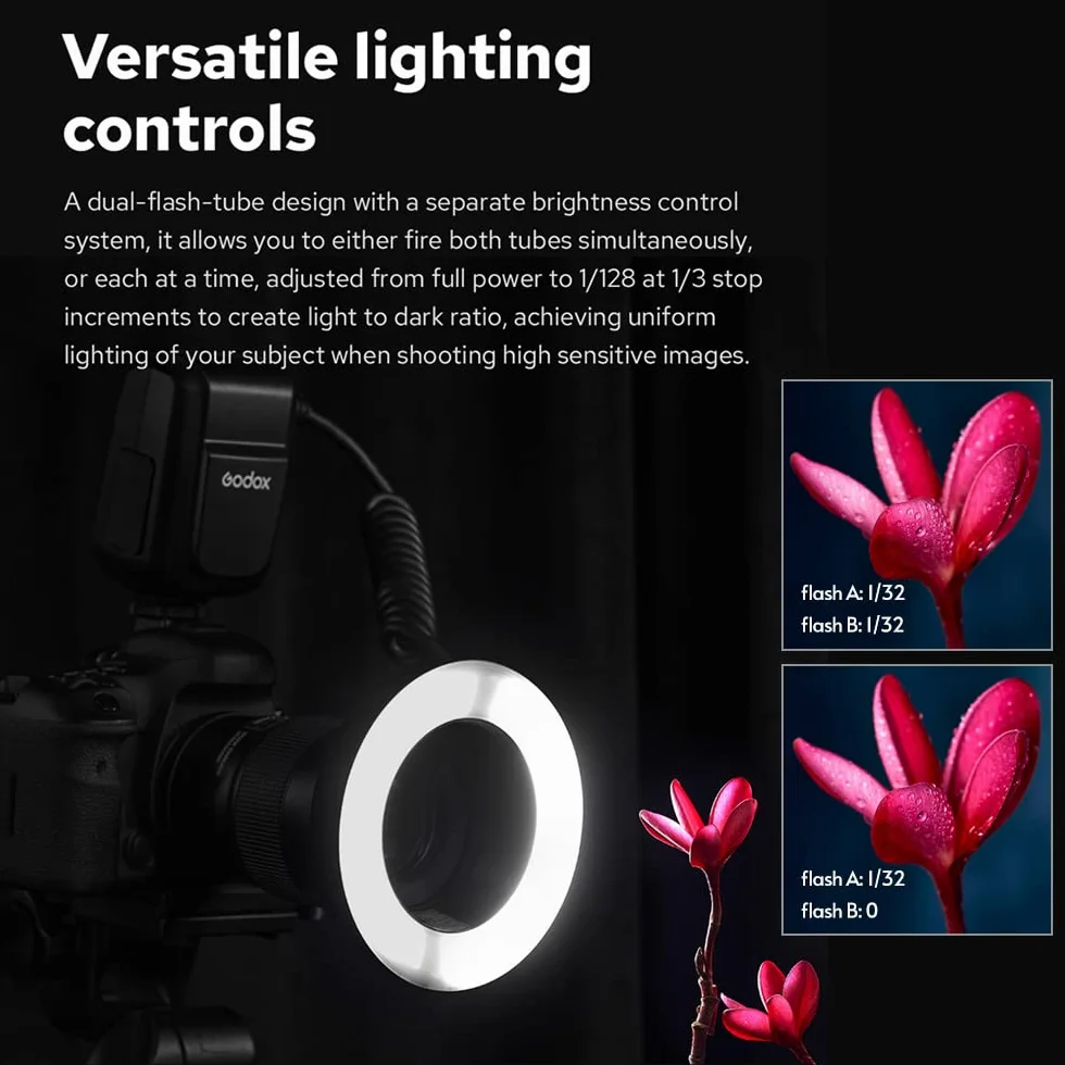 Godox MF-R76 makro pierścień lampa błyskowa GN14 10 poziomów regulowana jasność z 8 szt. adapter pierścień zamiennik do aparatu Canon Nikon Sony Fuji Olympus Panasonic Pentax DSLR