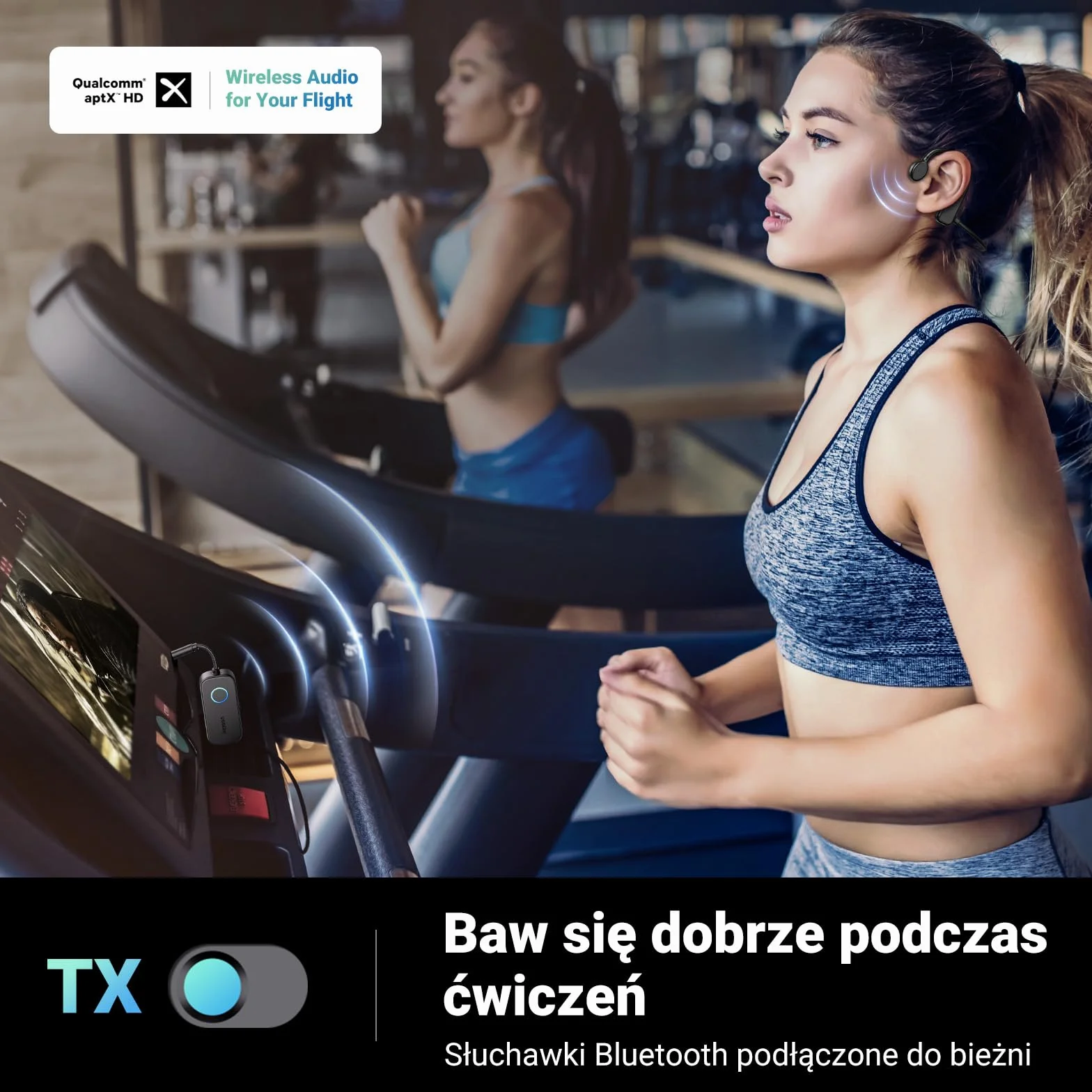 UGREEN aptX Bluetooth 5.3 adapter do AirPods lub słuchawek, podwójna para, bezprzewodowy 3,5 mm Aux Audio nadajnik/odbiornik do lotu, telewizora i samochodowego stereo