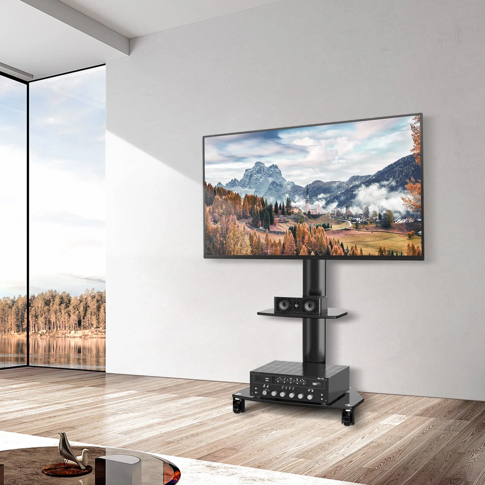 RFIVER Mobilny stojak na telewizor na kółkach 68.6-165.1 cm regulacja wysokości 50 kg VESA 400x400 mm