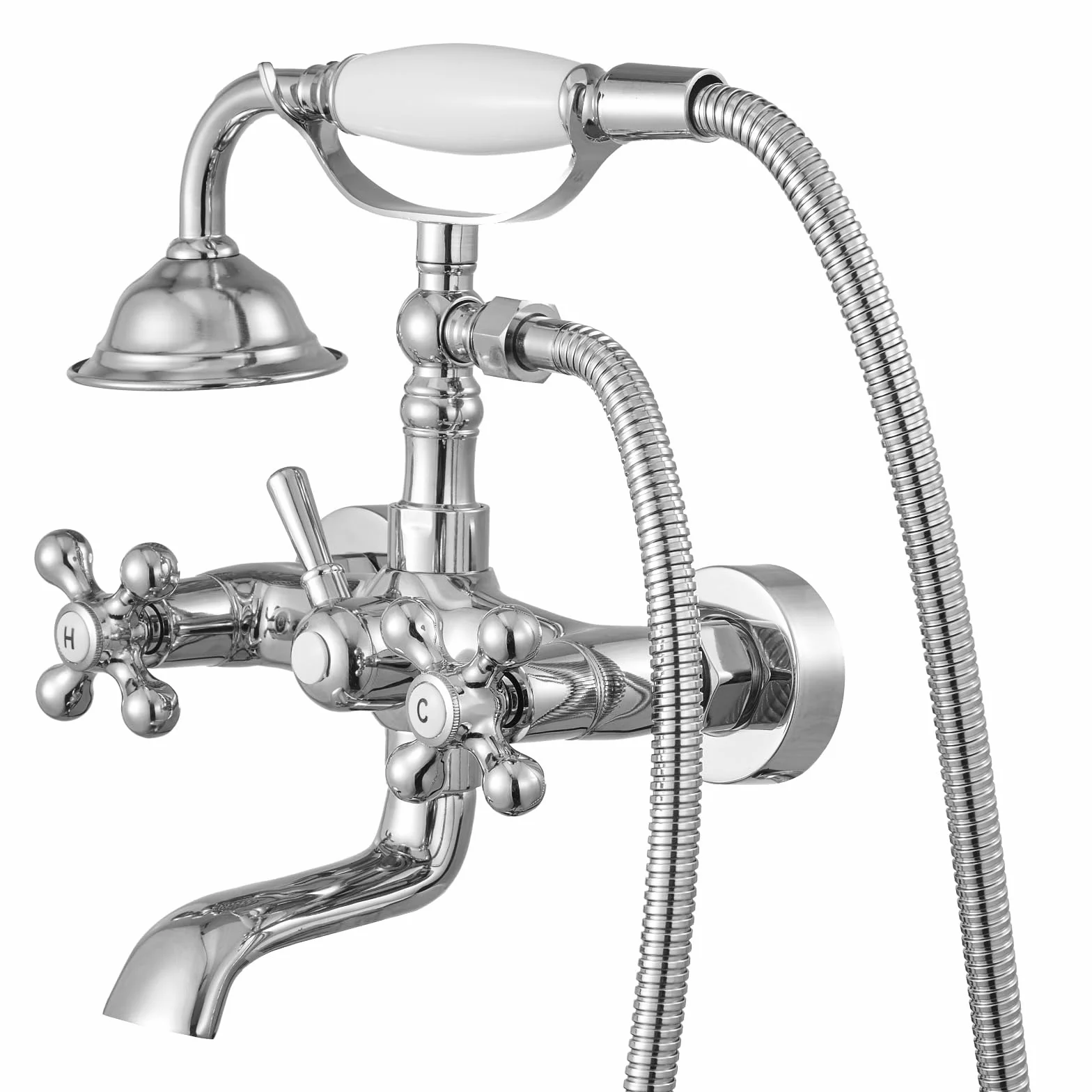 VEVOR Clawfoot bateria wannowa, montowana na ścianie, baterie wannowe z ręcznym prysznicem, vintage, polerowana, chromowana, wanna, zestaw prysznicowy z regulowanymi ramionami obrotowymi i wylewką