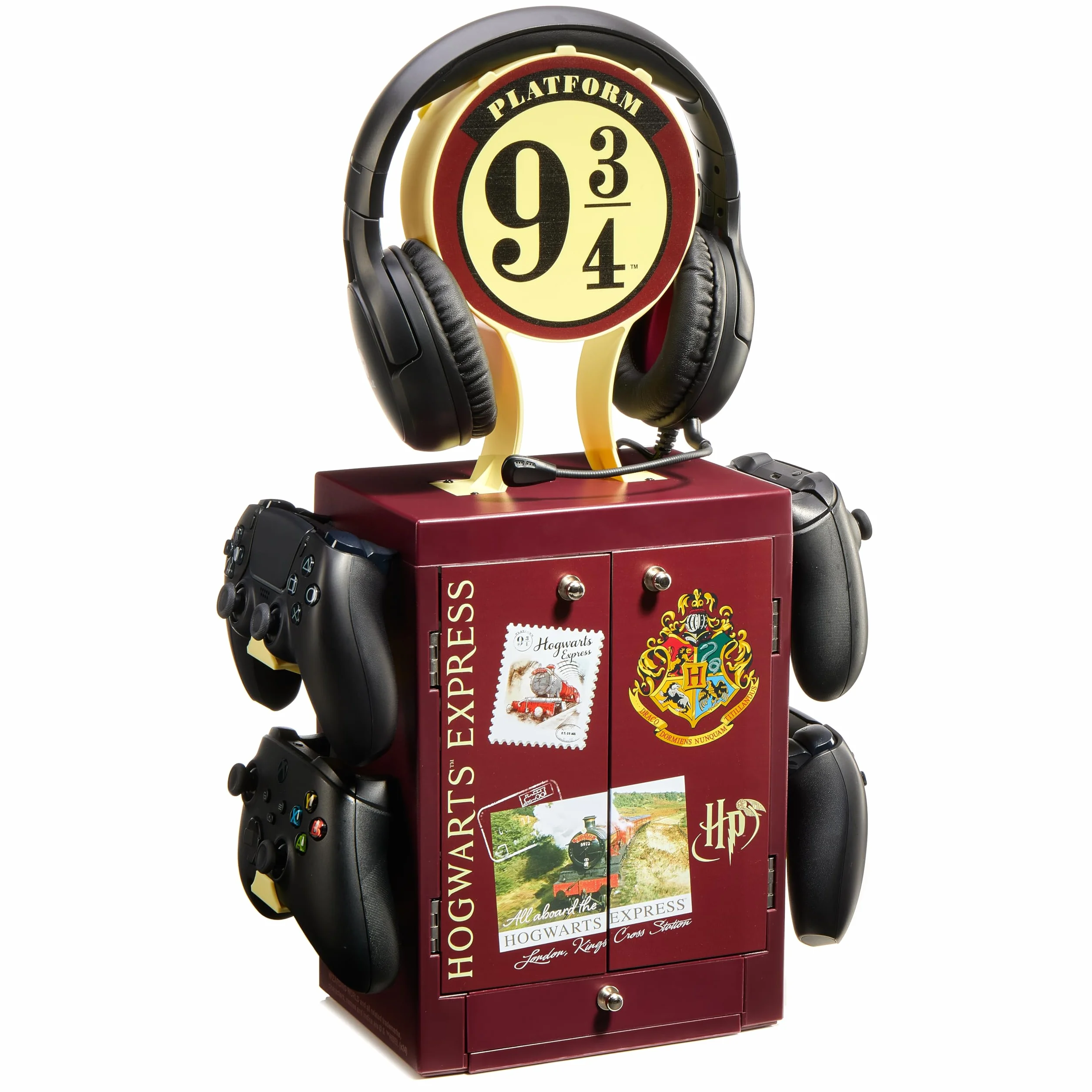 Numskull Oficjalny stojak do przechowywania gier Harry Potter Quai 9 ¾, pomieści 10 gier/DVD, 4 kontrolery, zestaw słuchawkowy