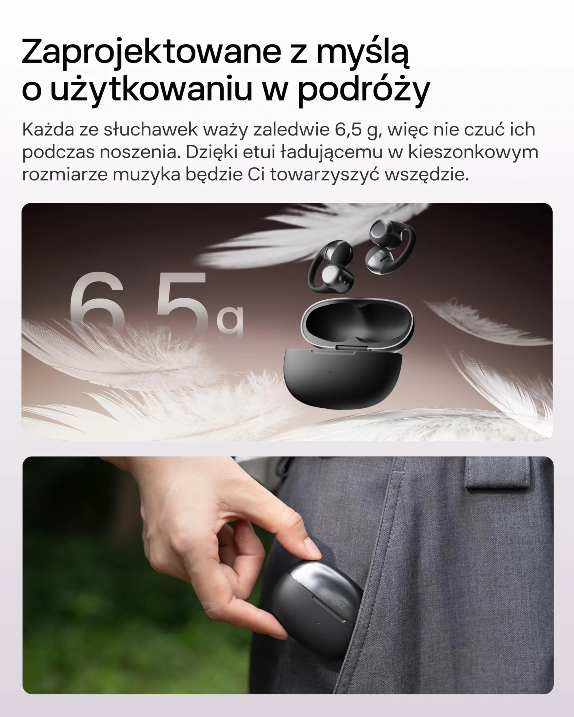 SHOKZ OpenDots ONE Otwarte Słuchawki Douszne Bluetooth 5.4, Dolby Audio, IP54, Czarny