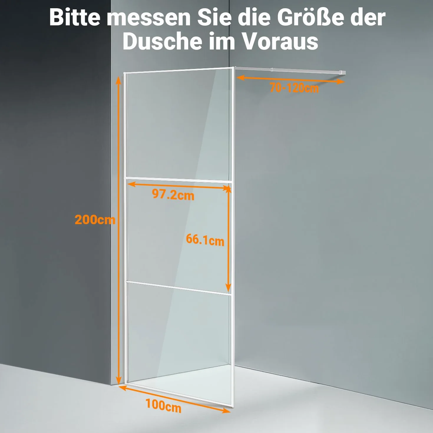 Kabina prysznicowa Walk-In 100 x 200 cm, srebrna, trzyczęściowa konstrukcja ramy, szkło ESG 5 mm z ochroną przed odpryskami, elastyczny montaż po obu stronach, nadaje się do podłogi/brodzika