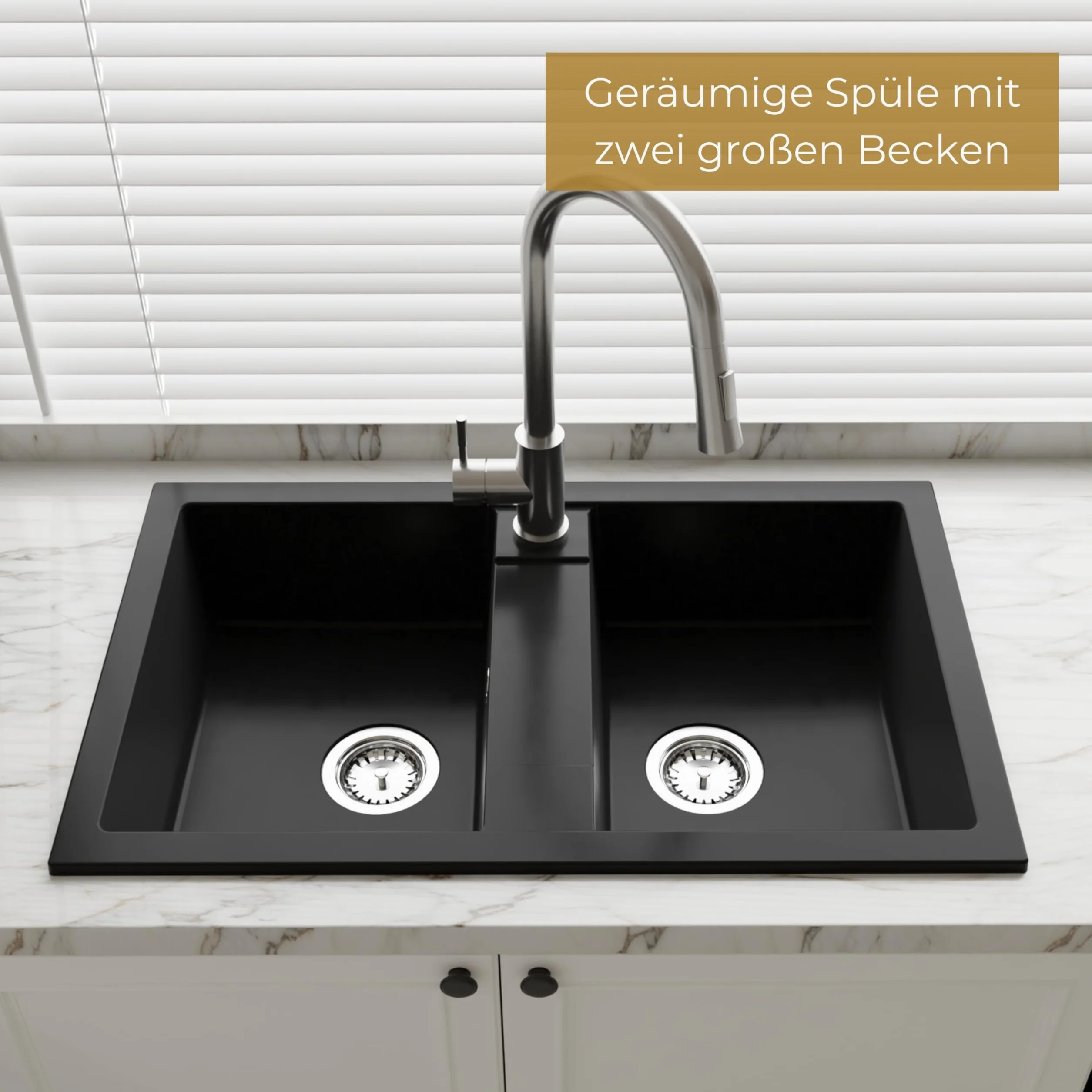 SINK QUALITY podwójny zlew szary z armaturą, zlewozmywak granitowy podwójny 78 x 48 cm, podwójny zlewozmywak z syfonem i substancją impregnującą, 2 umywalki zlewozmywaki kuchenne od 80
