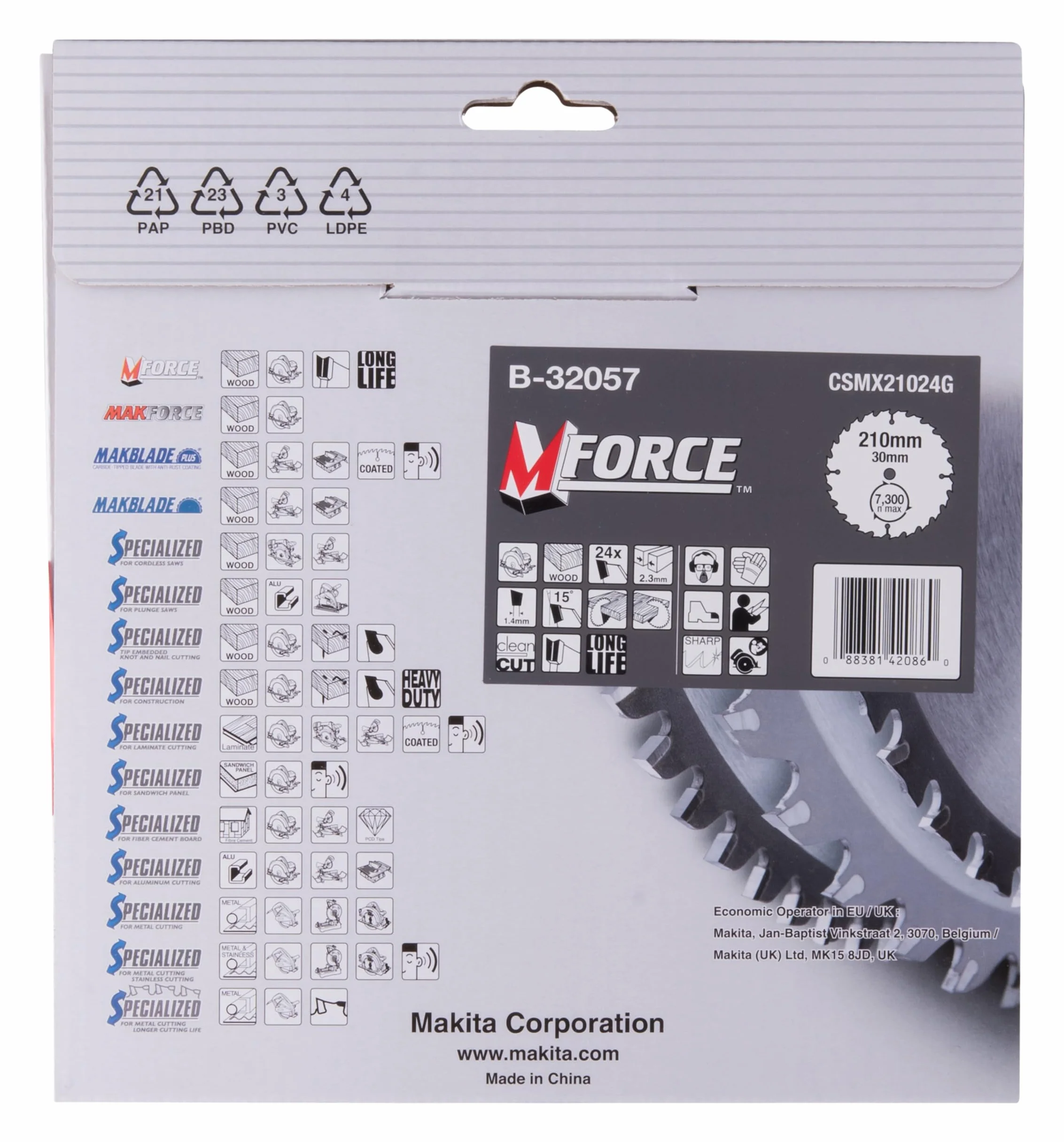 Makita B-32057 M-FORCE brzeszczot 210x30x24Z, 20 mm