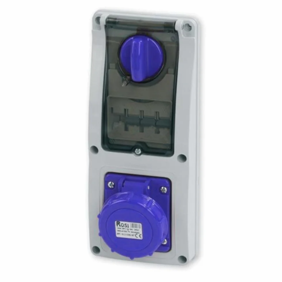 Pionowe gniazdo blokujące z wyłącznikiem przełącznika, podtynkowe, 220 V, 230 V, 3-biegunowe 2P+T, 63A, IP67 do użytku wewnątrz na zewnątrz