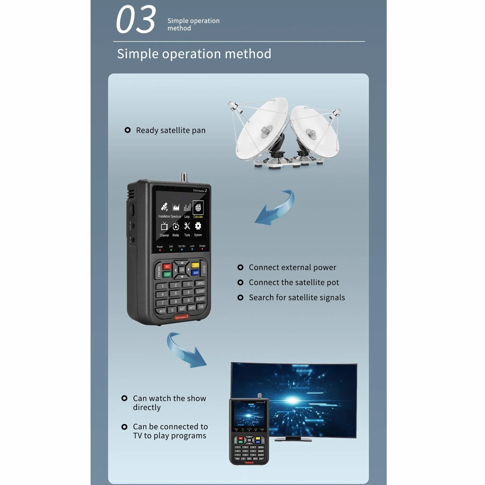 Miernik Sygnału Satelitarnego V8 Finder 3, 3,5-calowy LCD HD, Bateria 4000 mAh, Odbiornik S2X/S2/S MPEG-2/4