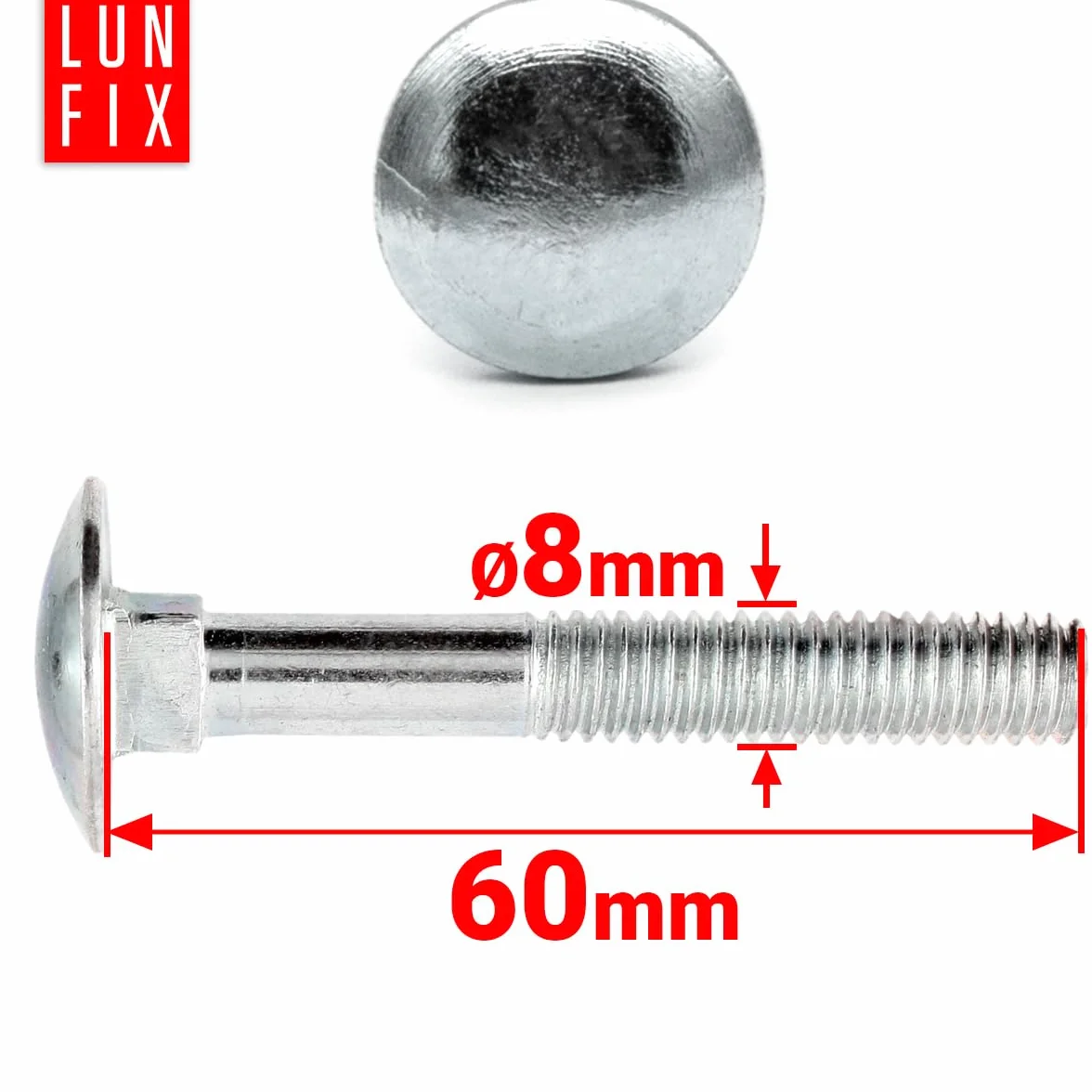 Śruby zamkowe z nasadką czworokątną – M8 x 60 – 1 kg (38 sztuk) – Śruby płaskie – pełny gwint – śruby do bramy – śruby z łbem grzybkowym – stal ocynkowana