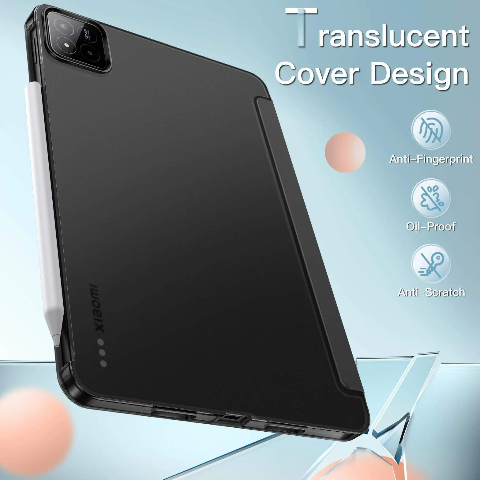 JETech Etui dla Xiaomi Pad 8/8 Pro & Pad 7/7 Pro (11,2 Cala, Model 2026/2025), Szczupły Półprzezroczysty Tył Składane na Trzy Podstawkę Ochronne Osłona Tabletu z Automatycznie Budzi/Spać (Czarny)
